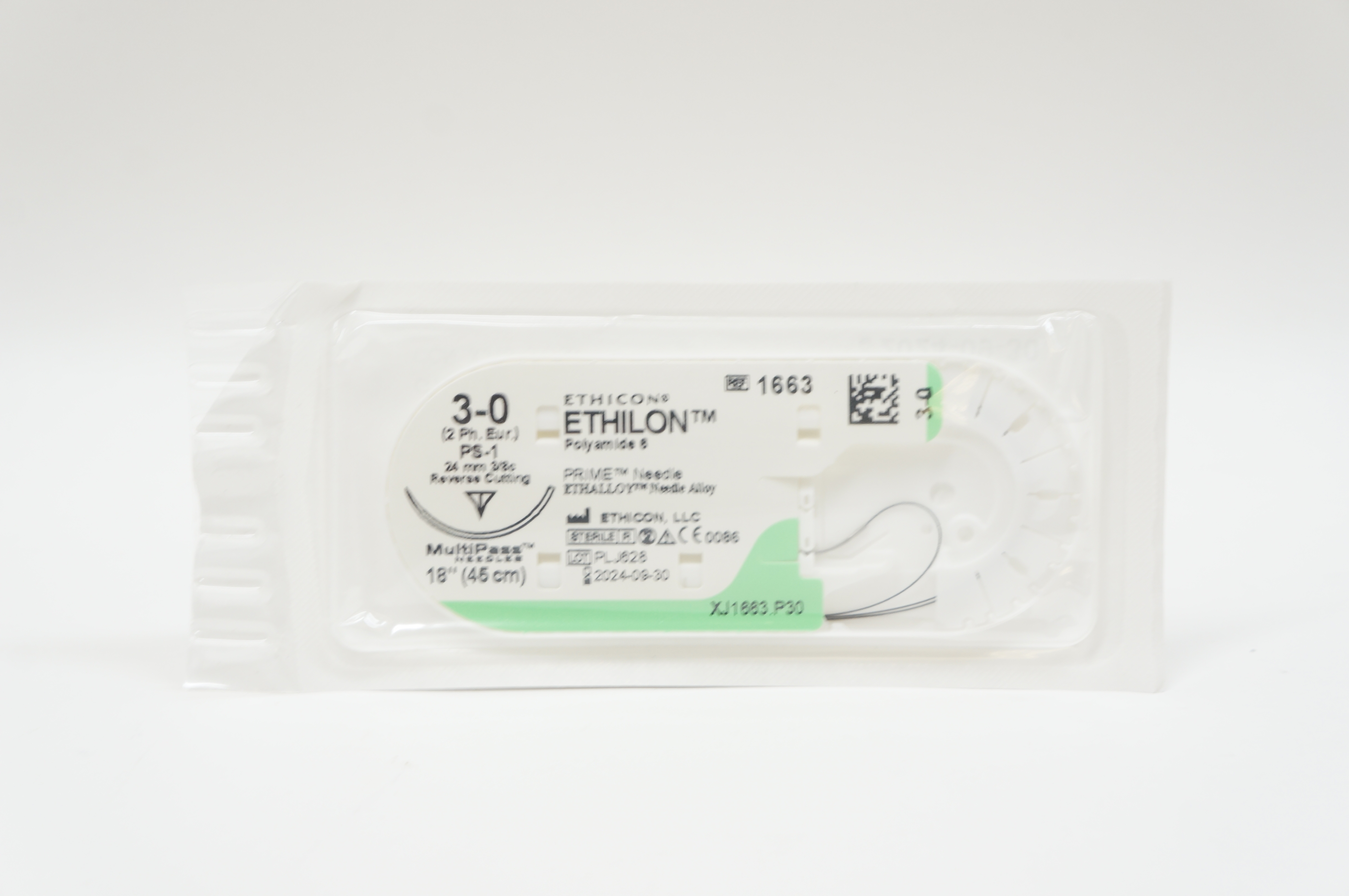 Ethicon 1663 3-0 ETHILON, PS-1, 24mm 3/8c Reverse Cutting, 18inch