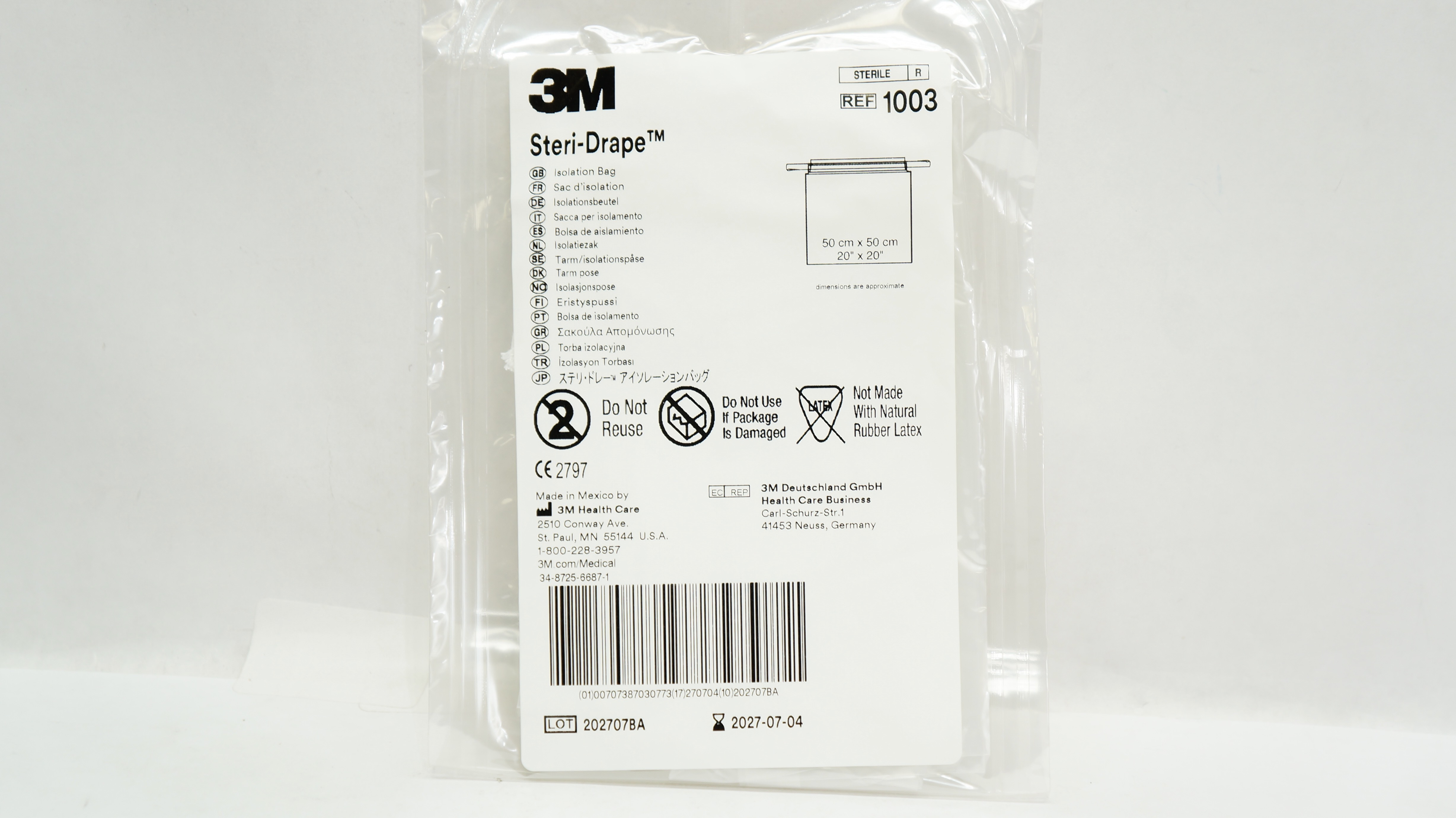 3M 1003 Steri-Drape Isolation Bag 20inch x 20inch