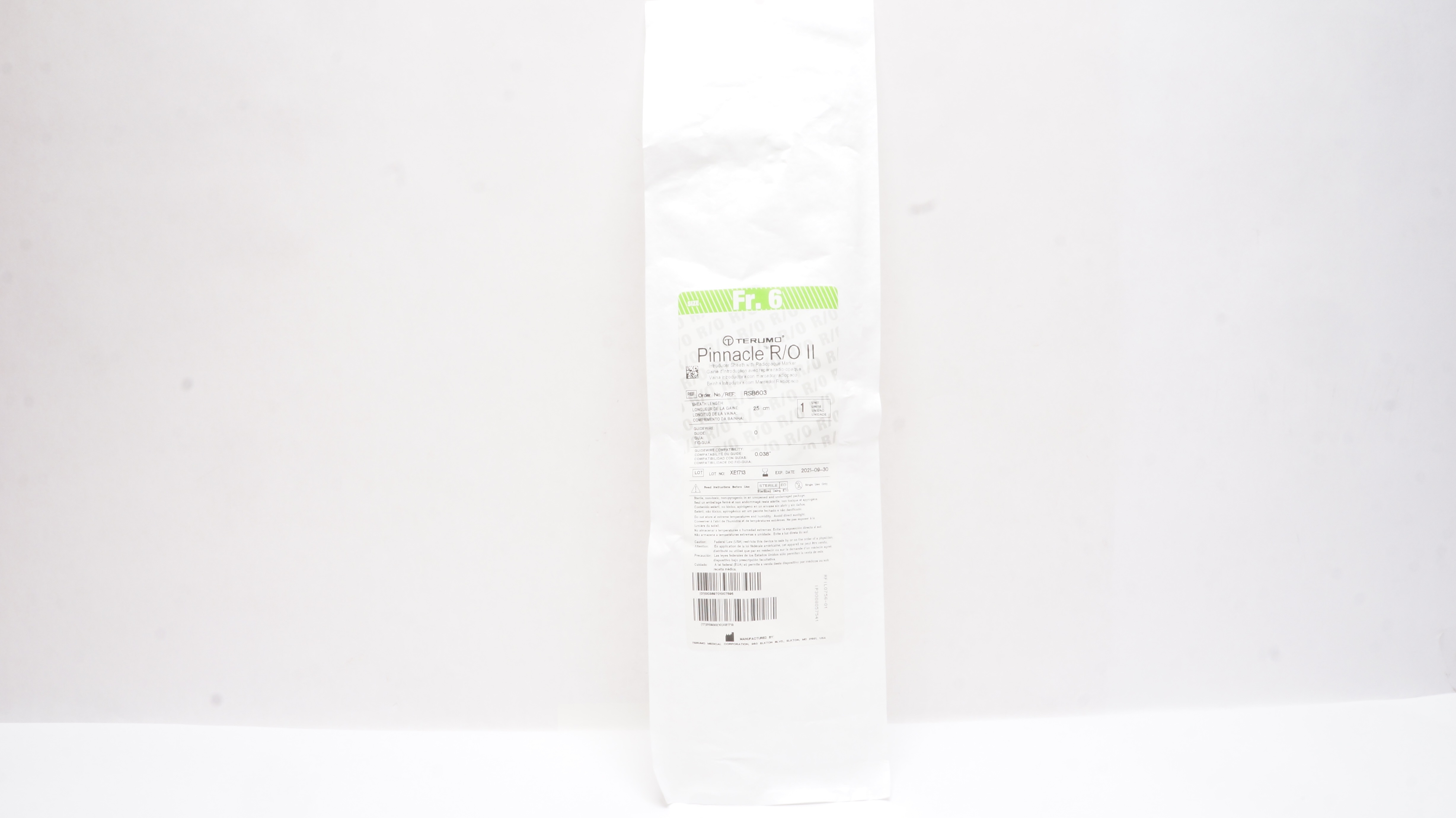 Terumo RSB603 Pinnacle R/O II Introducer Sheath 6Fr. x 25cm (x)