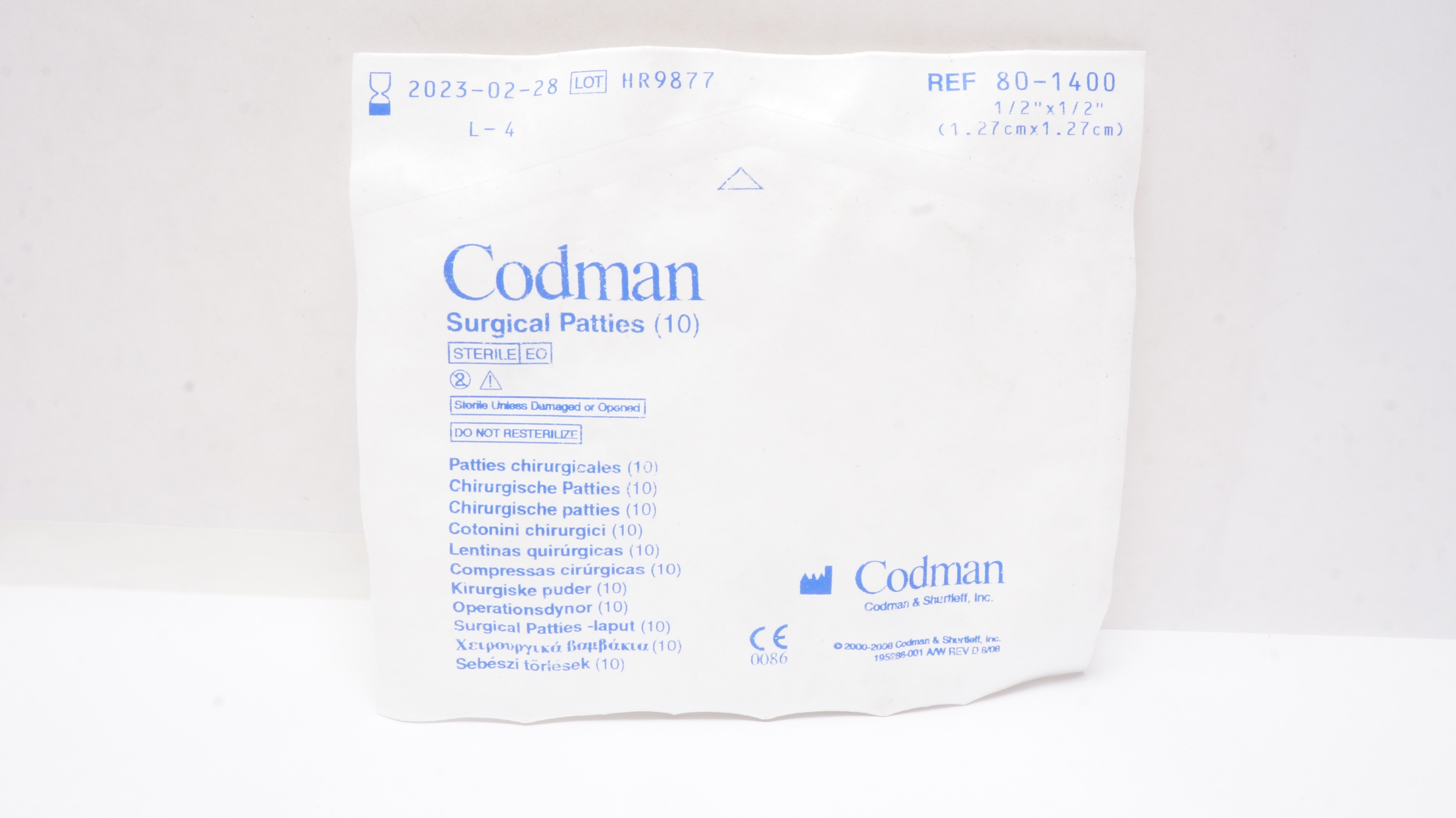 Codman 80-1400 Surgical Patties 1/2inch x 1/2inch (x) - Pack of 10
