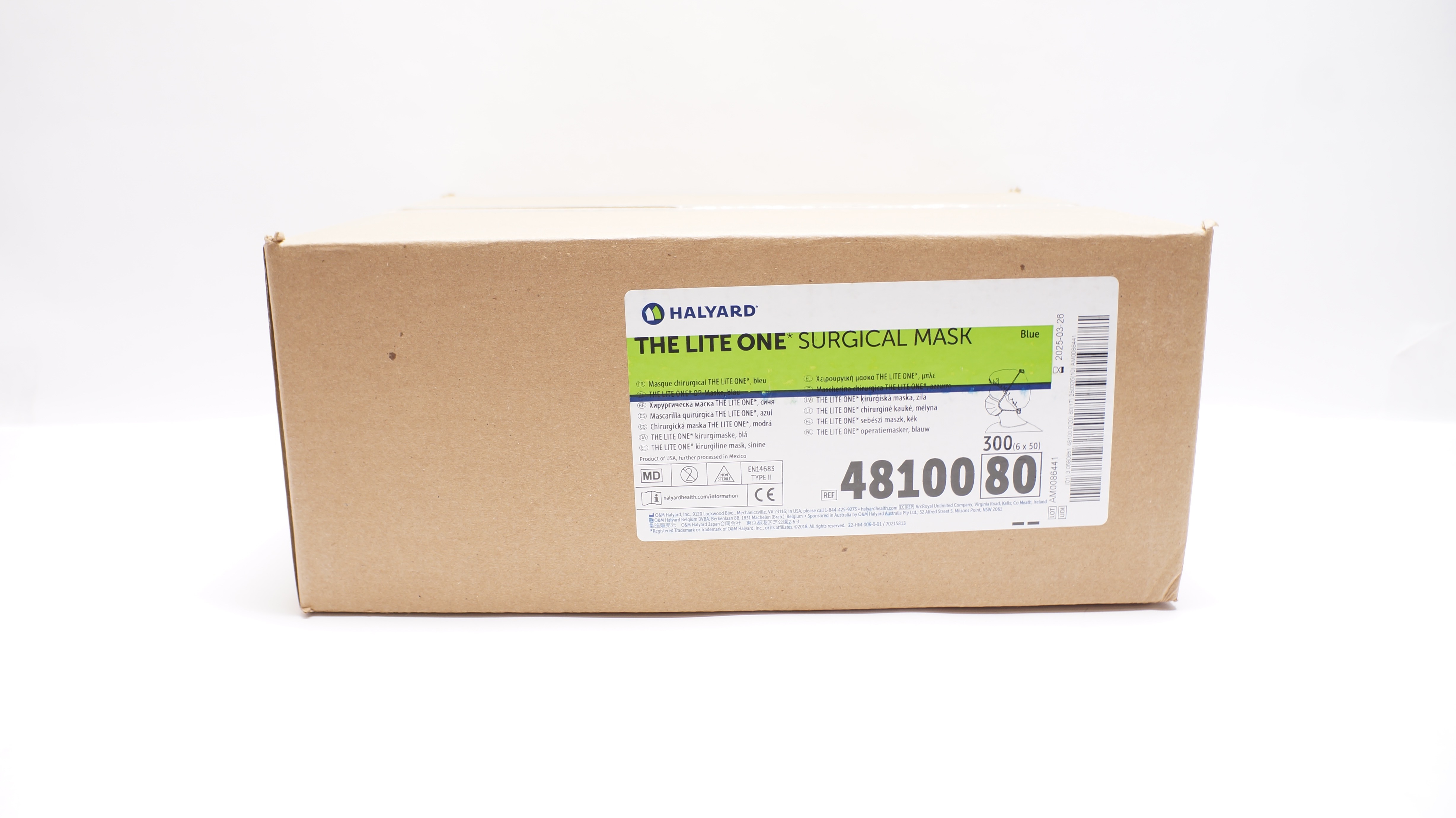 Halyard 48100 The Lite One Surgical Mask, Blue - Case of 300