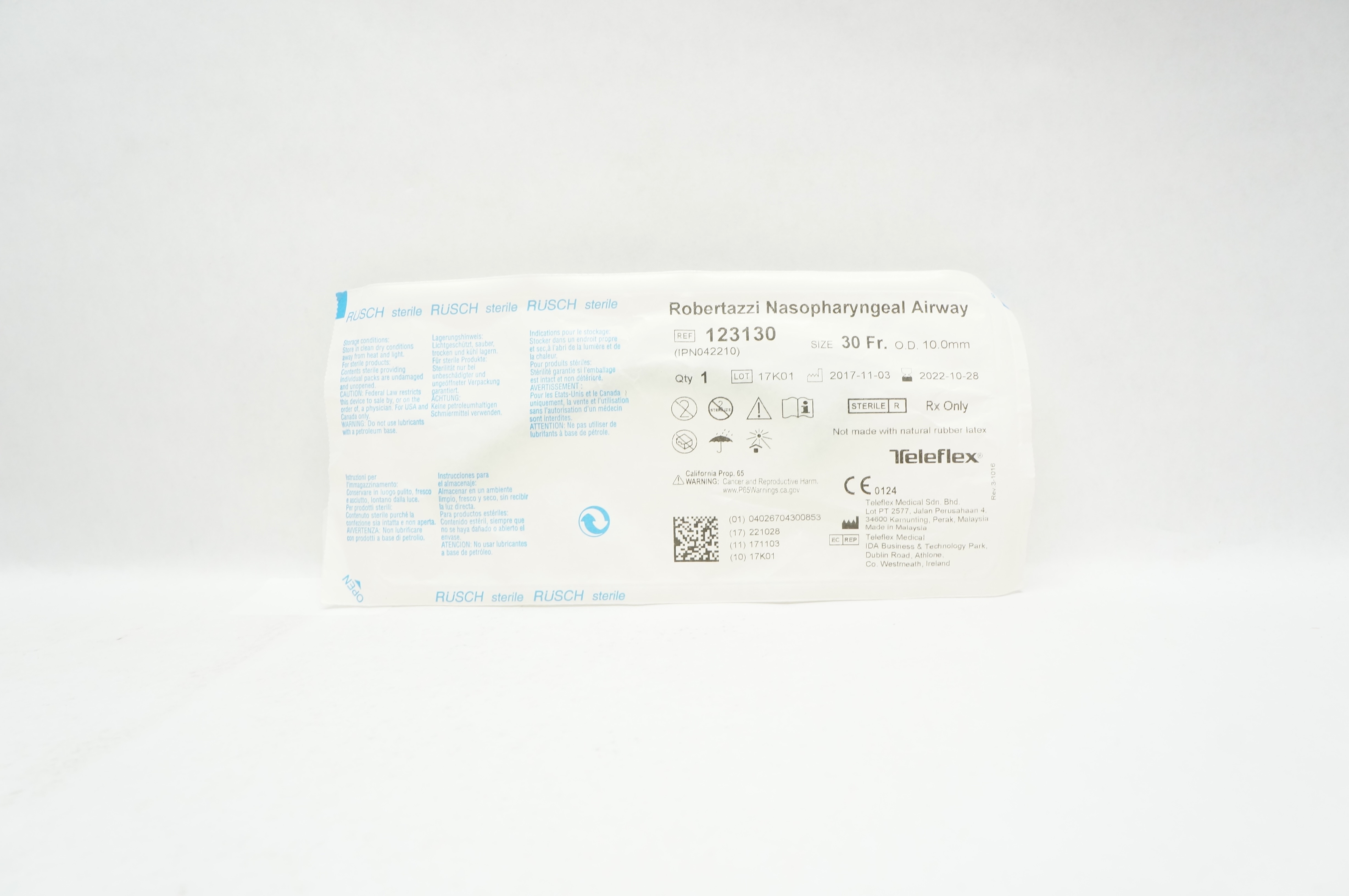 Teleflex 123130 Rusch Robertazzi Nasopharyngeal Airway 30Fr x 10.0mm O.D. (x)