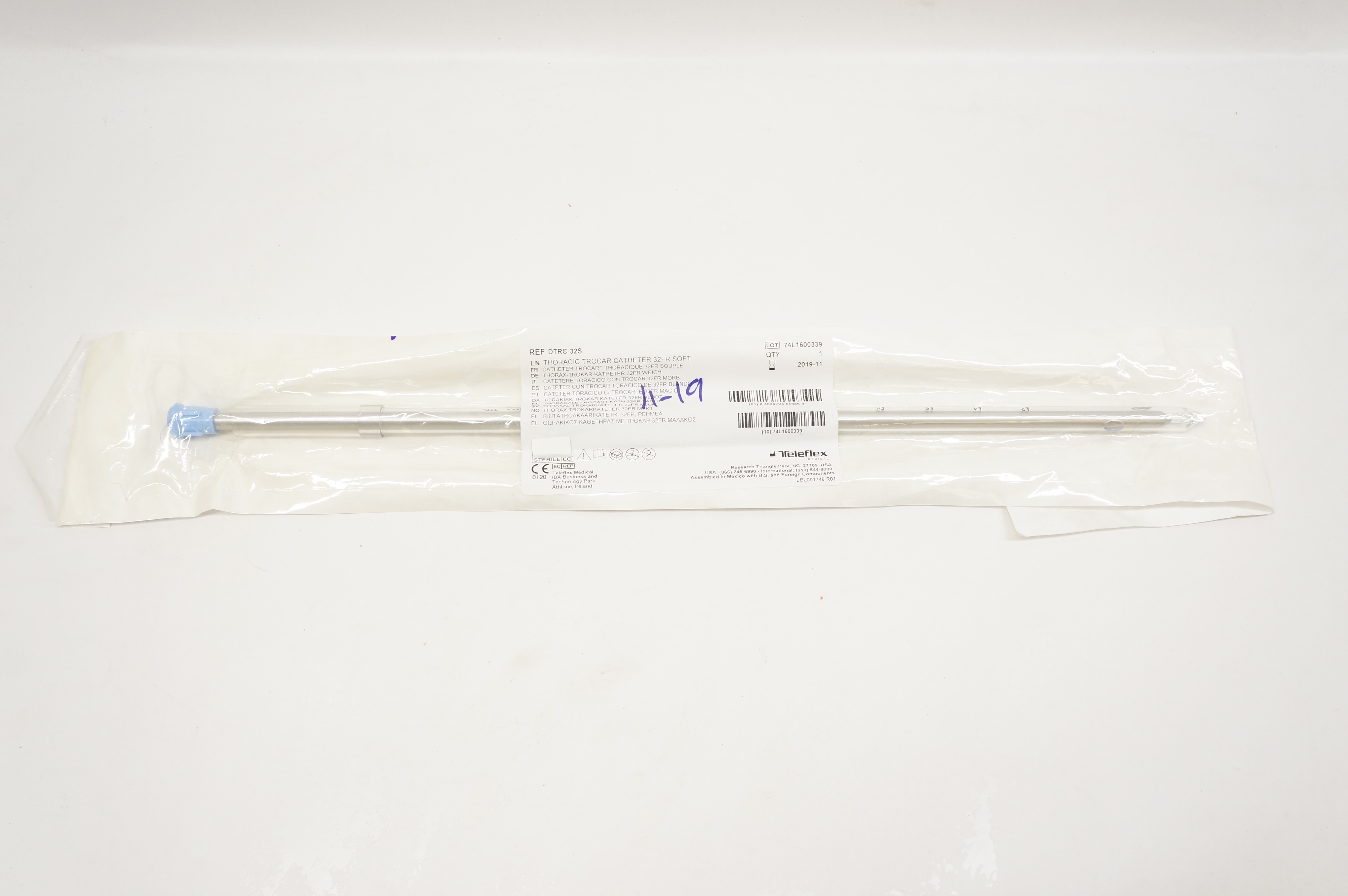 Teleflex DTRC-32S Thoracic Trocar Cath. 32Fr. Soft (x)
