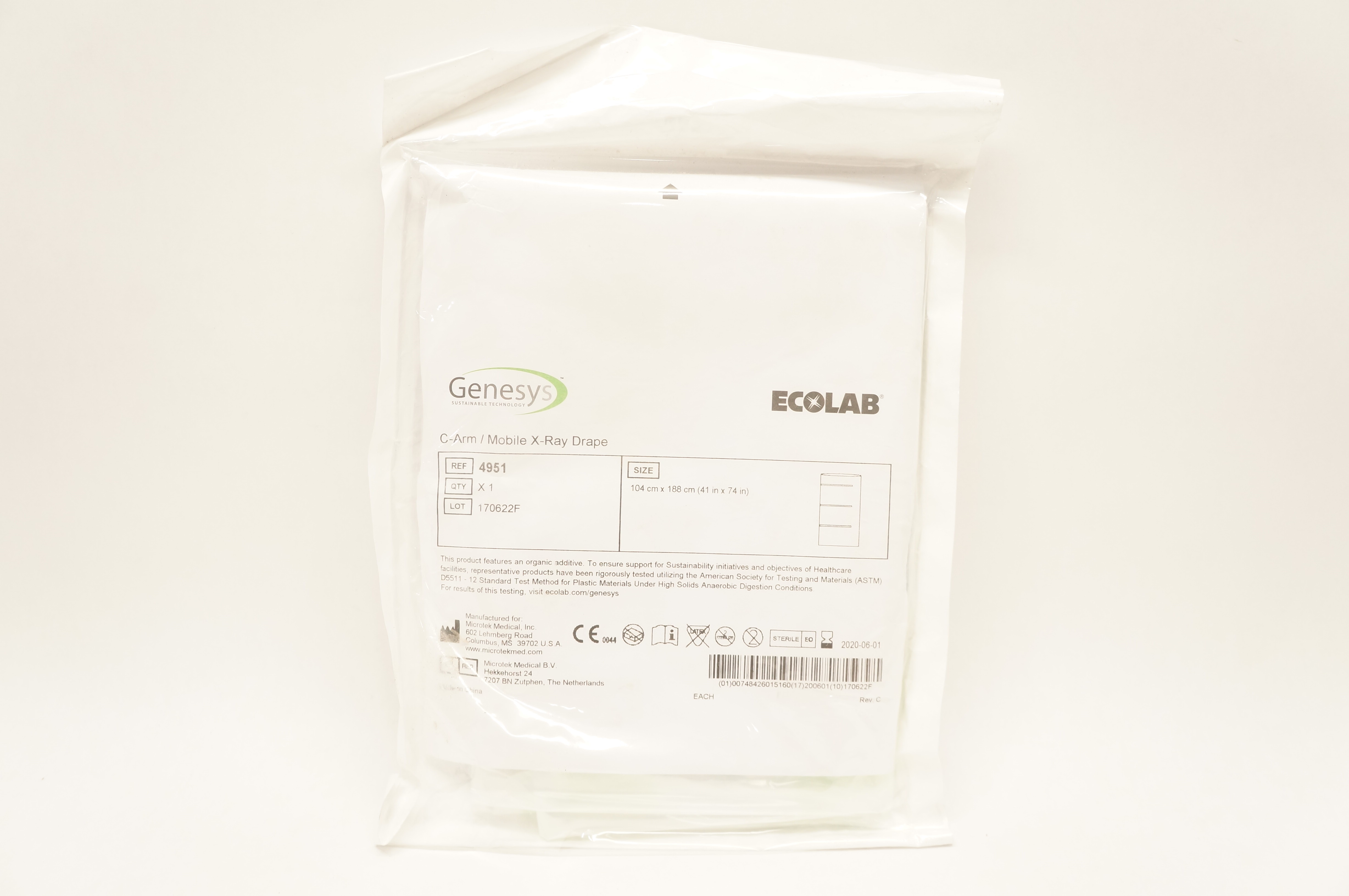 Microtek 4951 Genesys Ecolab C-Arm/Mobile X-Ray Drape 41inch x 74inch (x)