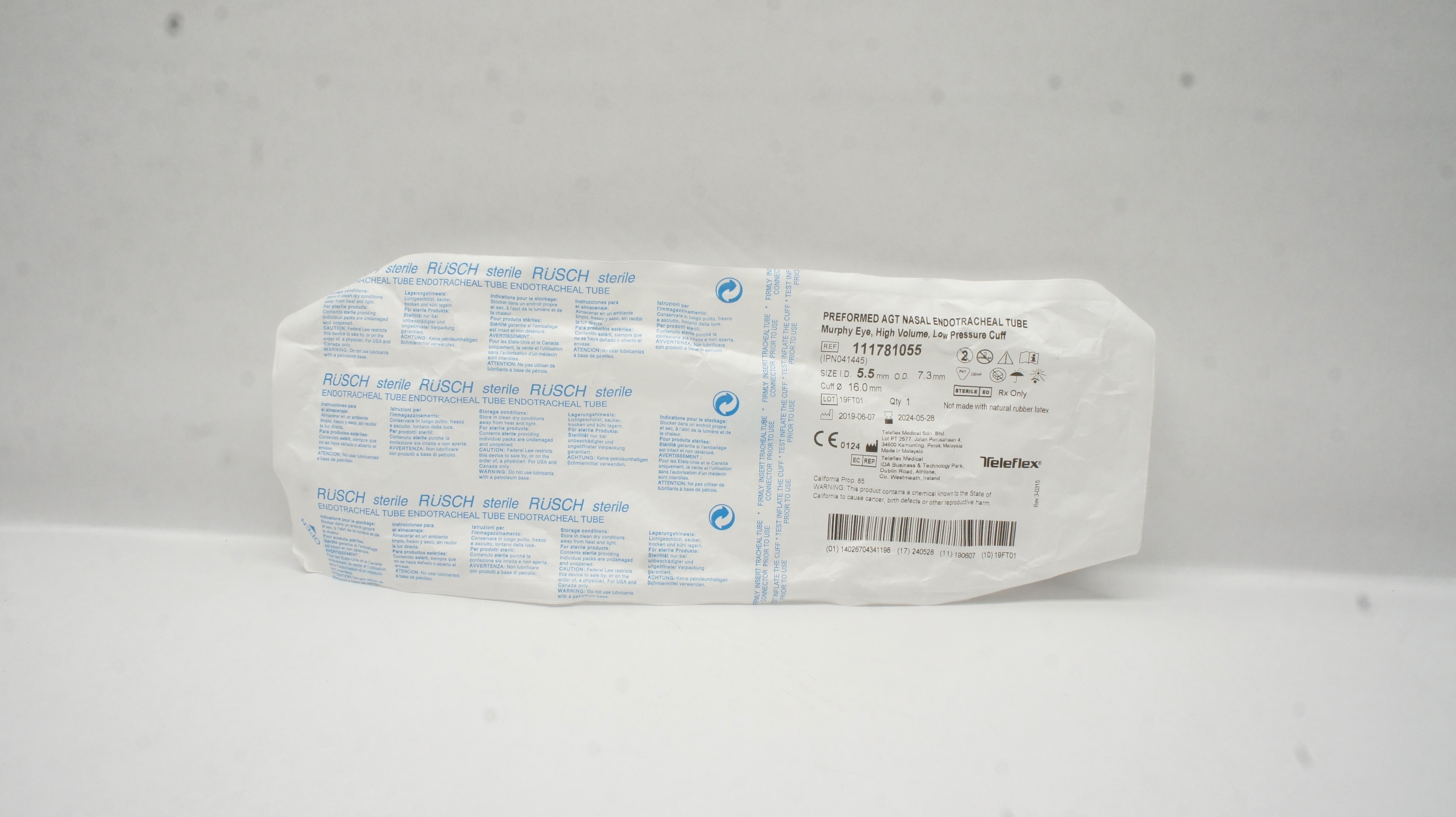 Teleflex 111781055 Preformed AGT Nasal Endotracheal Tube 5.5ID x 7.3OD x 16.0mm