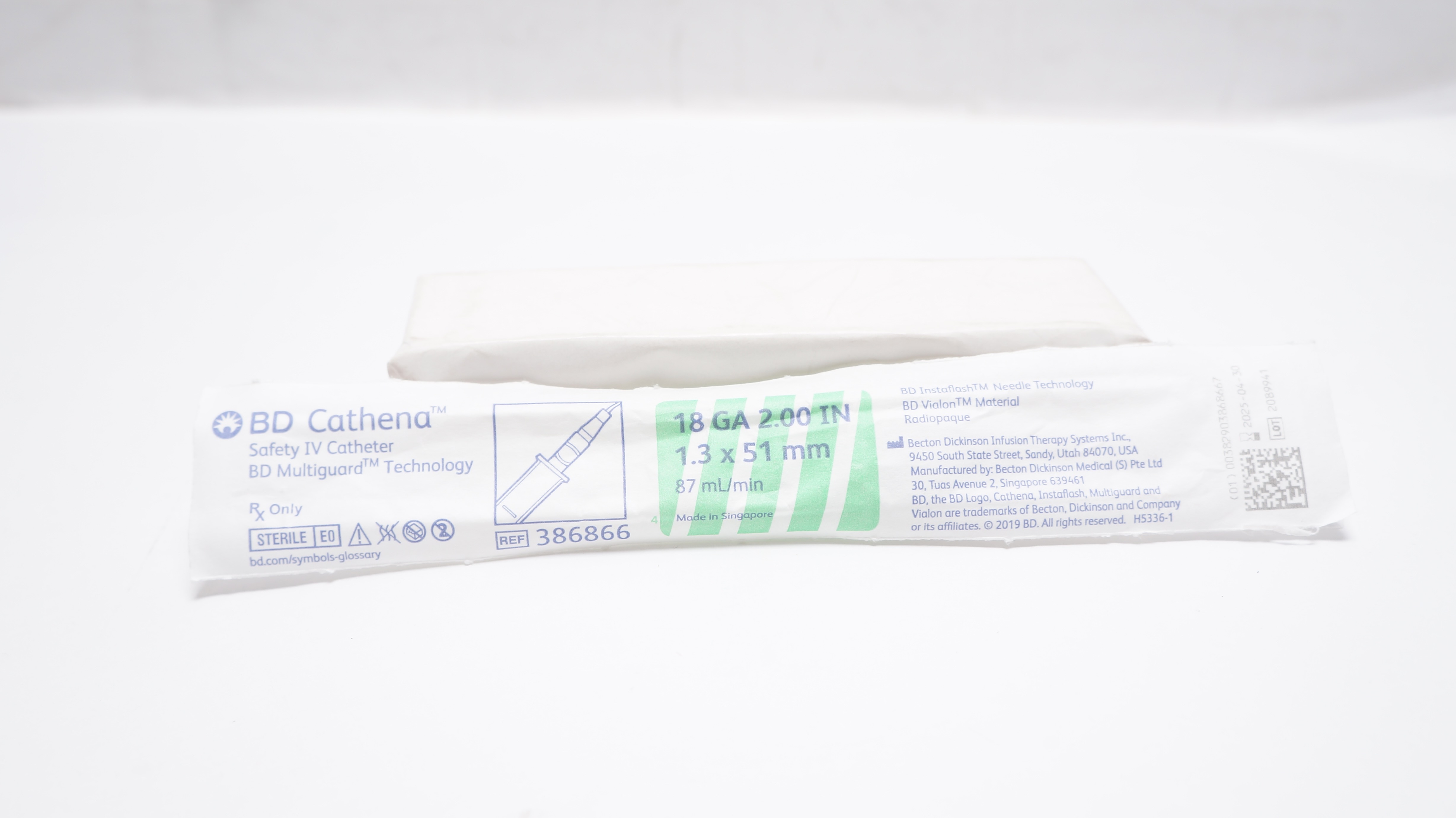 BD 386866 Cathena Safety IV Cath. BD Multiguard Technology 18GA 2.0In, 87mL/min