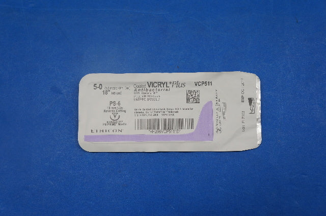 Ethicon VCP511 5-0 VICRYL Plus, PS-6 10mm 1/2c Reverse Cutting, 18