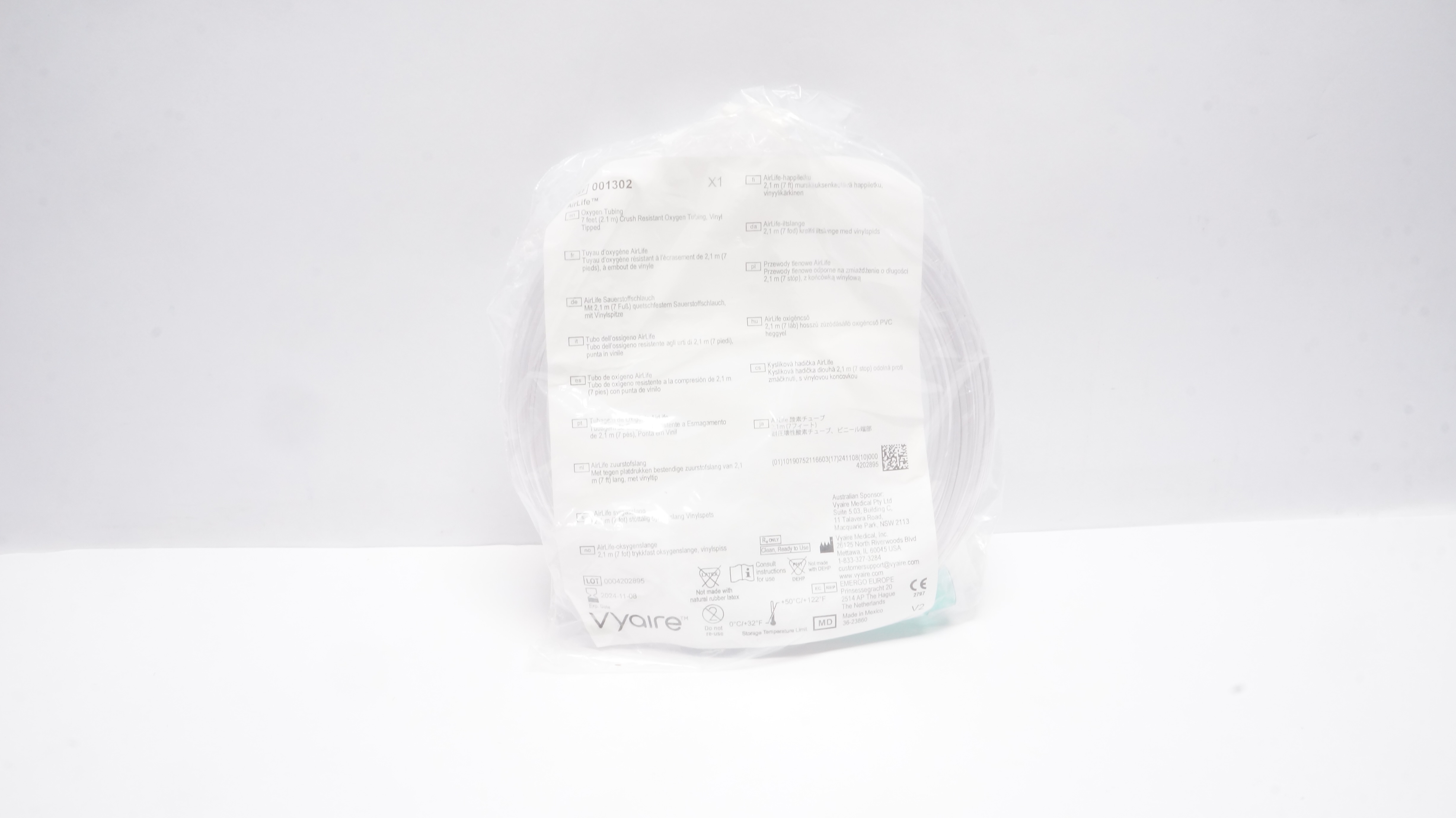 Vyaire 001302 AirLife 7 ft. Crush Resistant Oxygen Tubing, Vinyl Tipped (x)