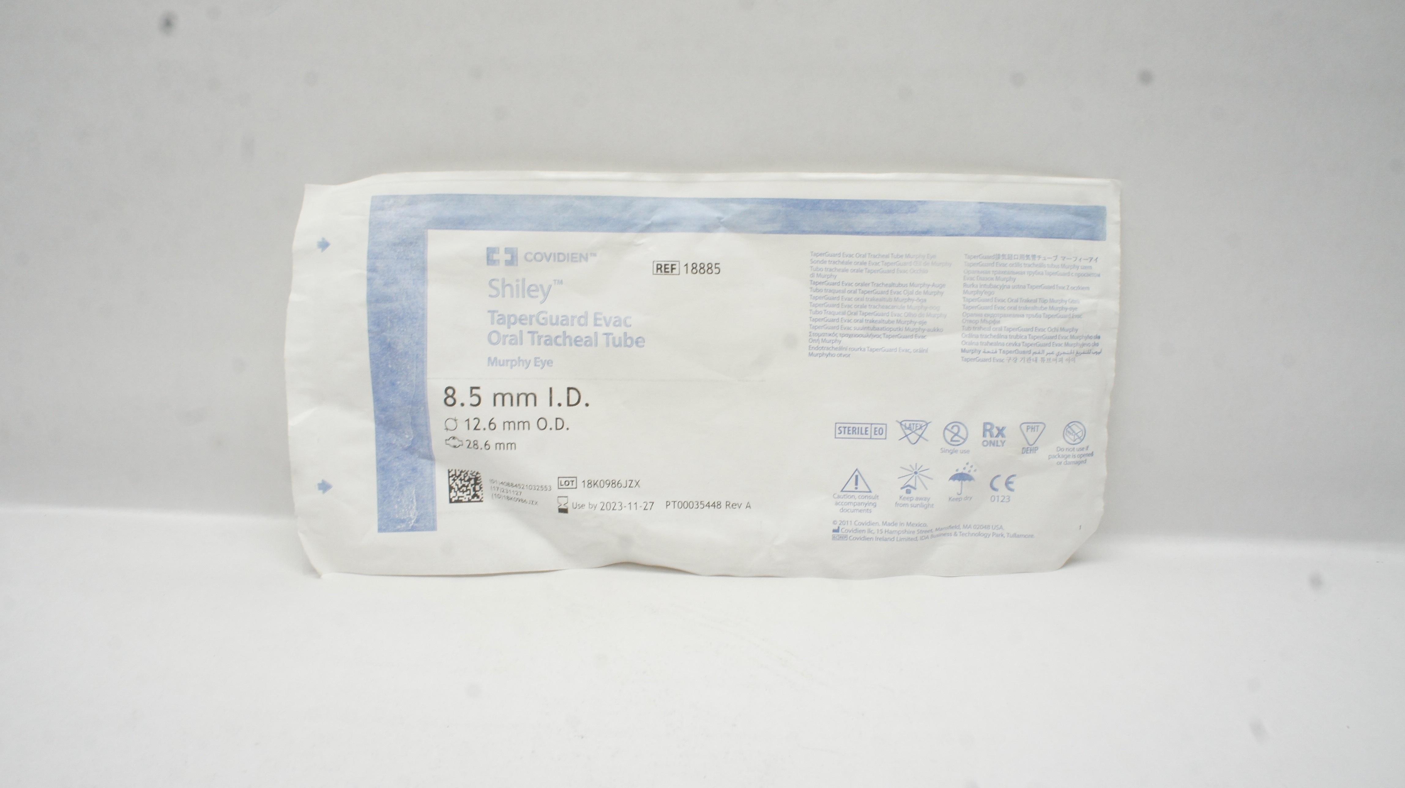 Covidien 18885 Shiley Oral Tracheal Tube 8.5ID x 12.6OD x 28.6mm (x)