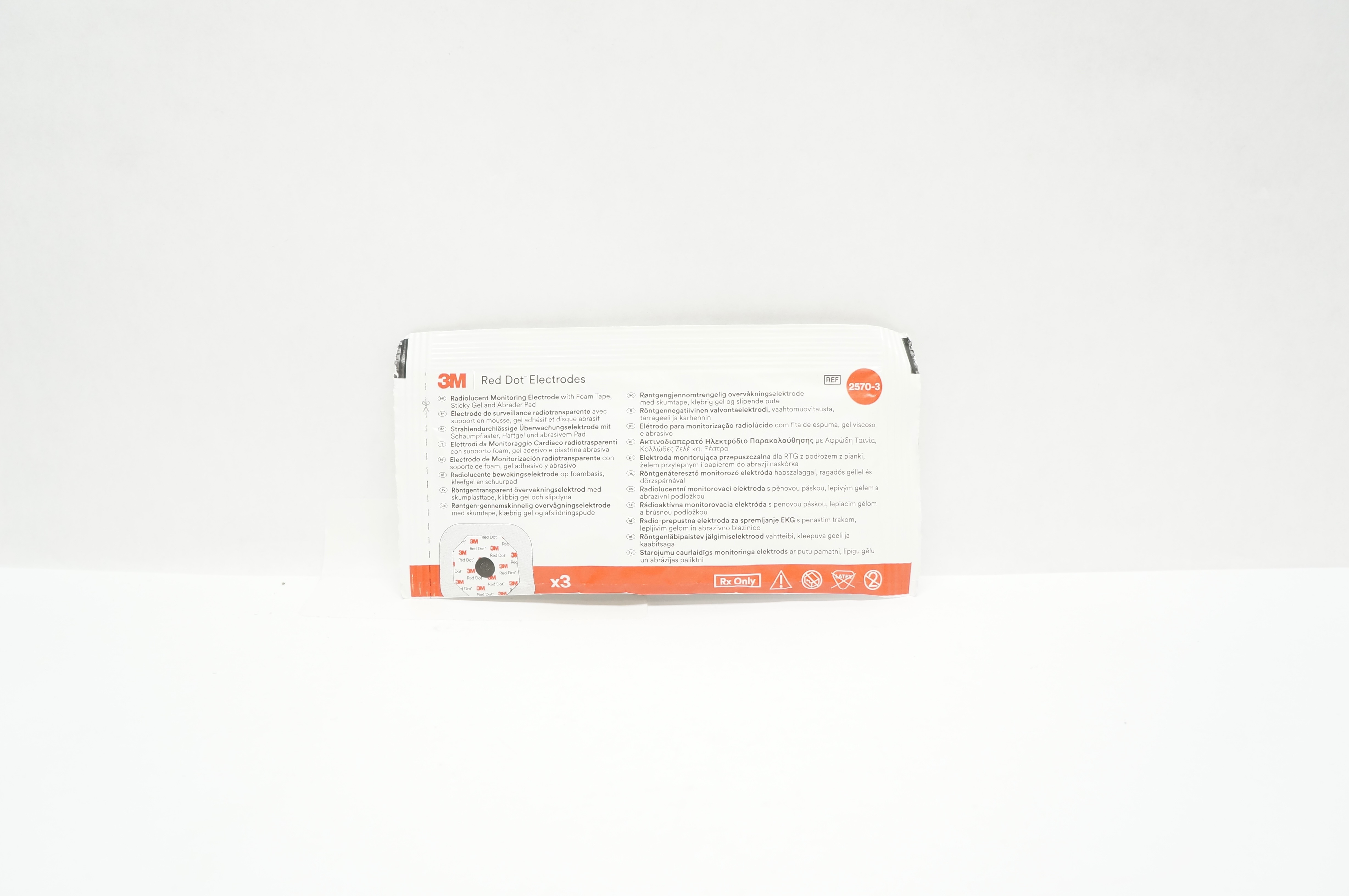 3M 2570-3 Red Dot Radiolucent Monitoring Electrode w/Foam Tape (x) - Pack of 3