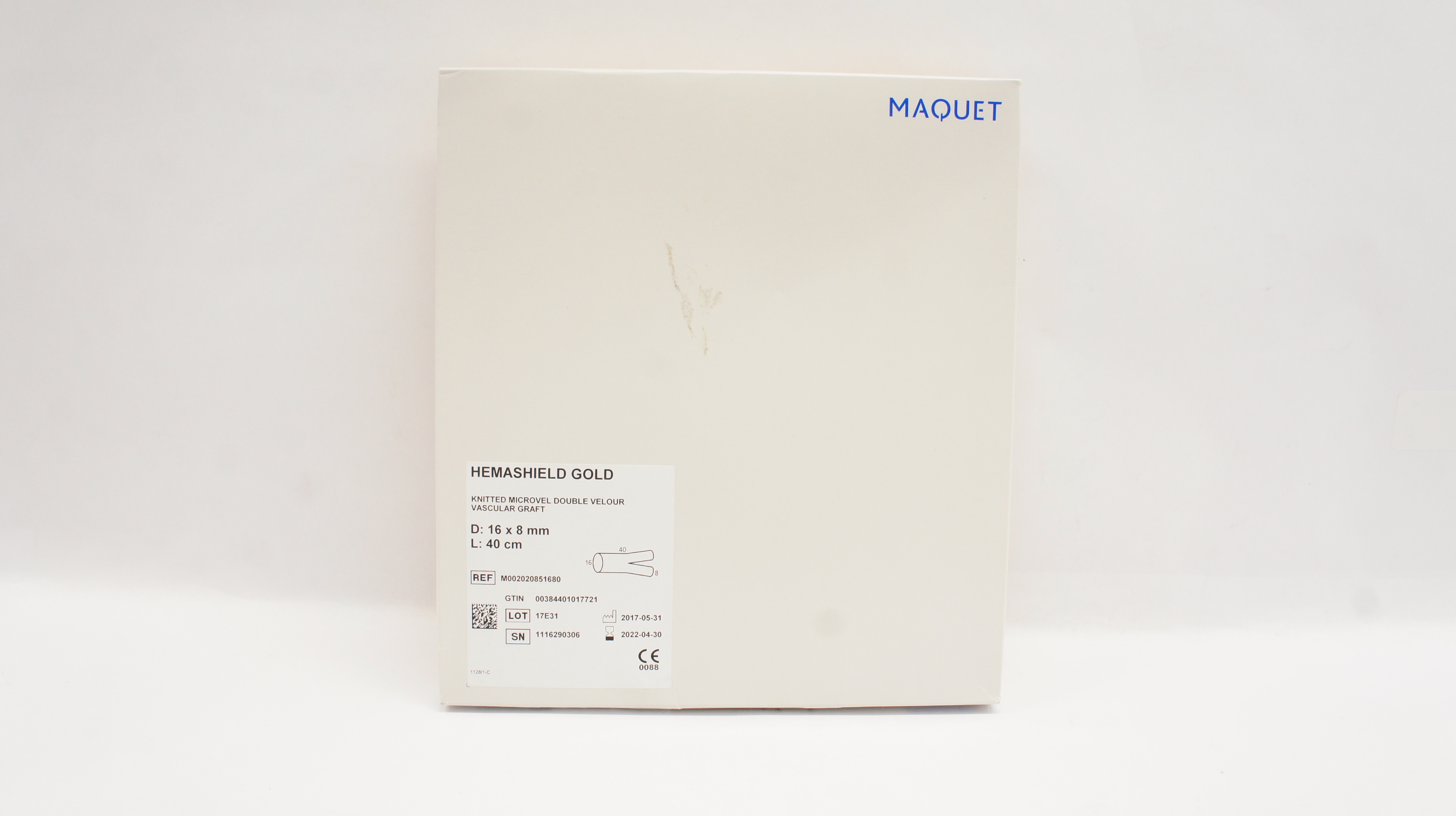 Maquet M002020851680 Hemashield Gold Knitted Vascular Graft 16 x 8mm x 40cm (x)