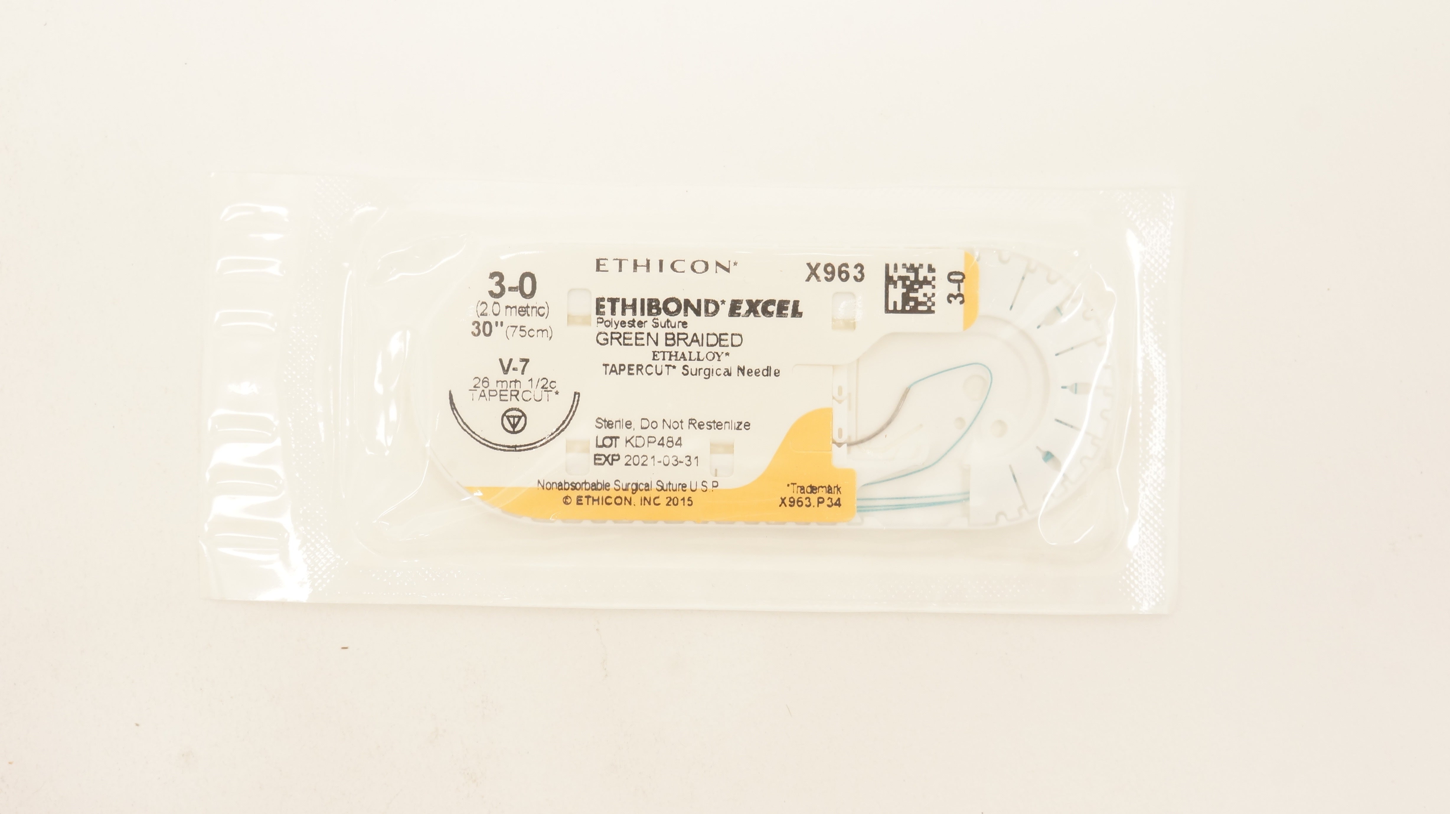 Ethicon X963 3-0 ETHIBOND EXCEL V-7 26mm 1/2c Taperpoint 30inch (x)