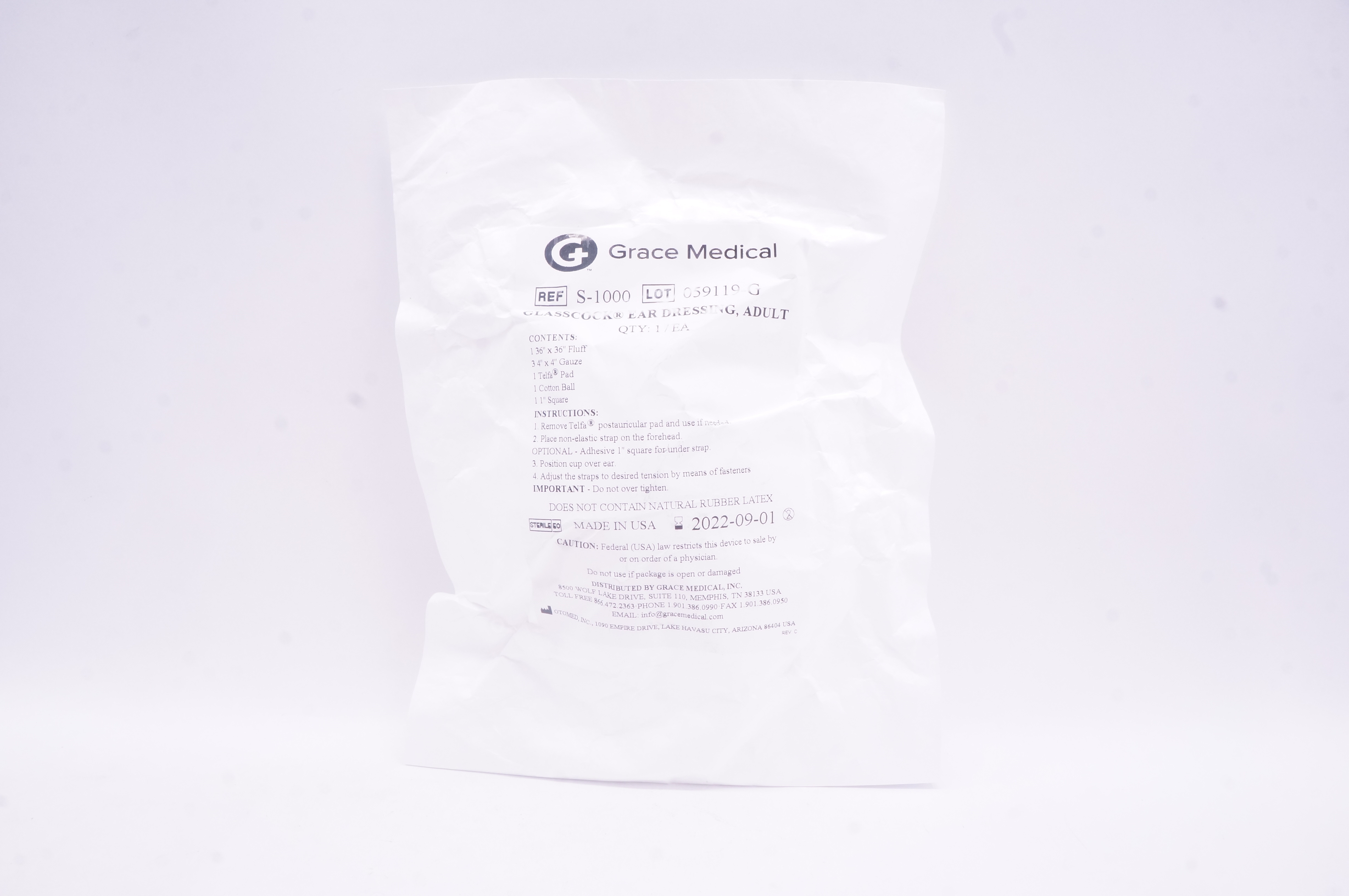 Grace Medical S-1000 Glasscock Ear Dressing, Adult