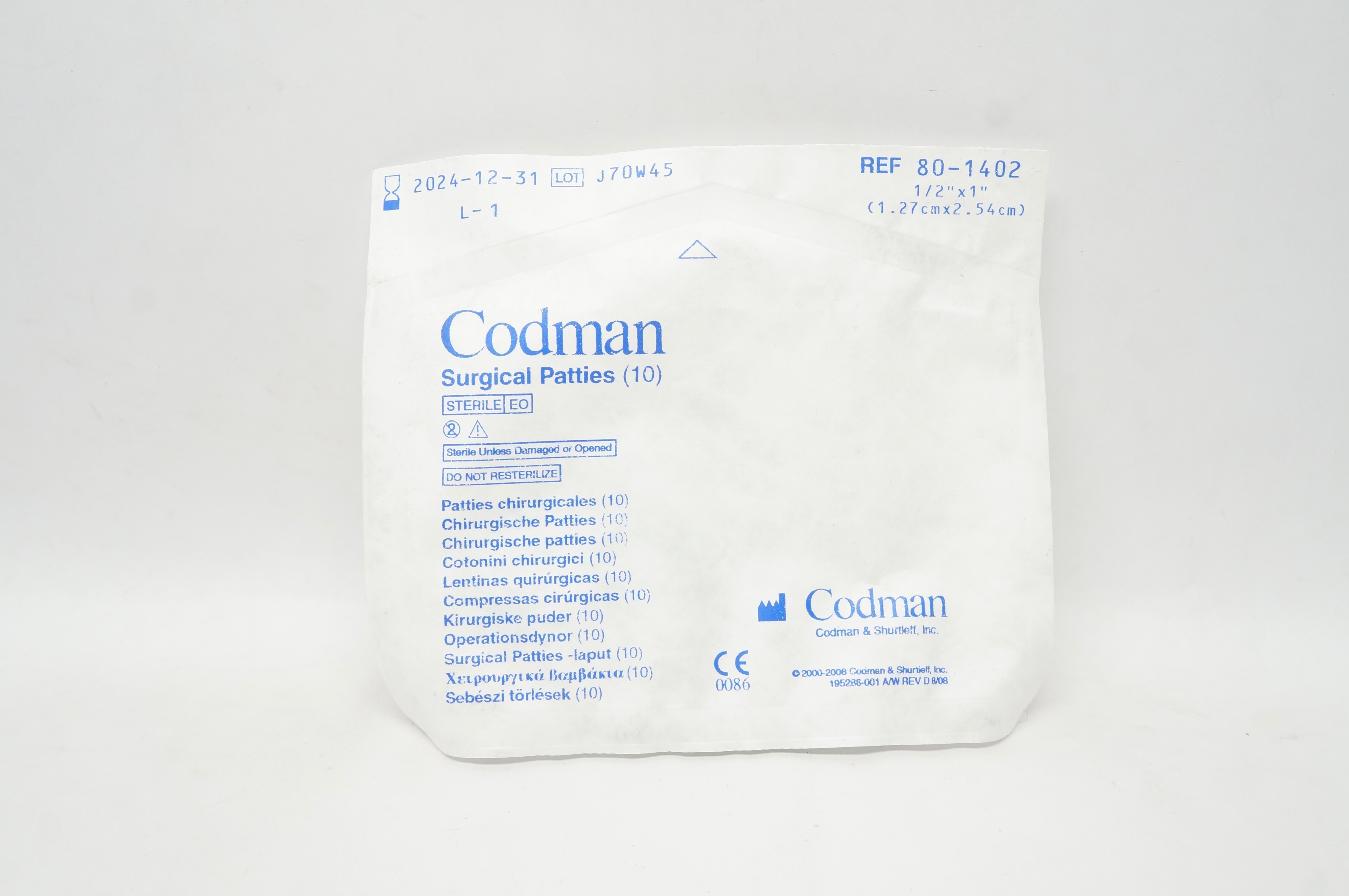 Codman 80-1402 Surgical Patties 1/2inch x 1inch - Pack of 10
