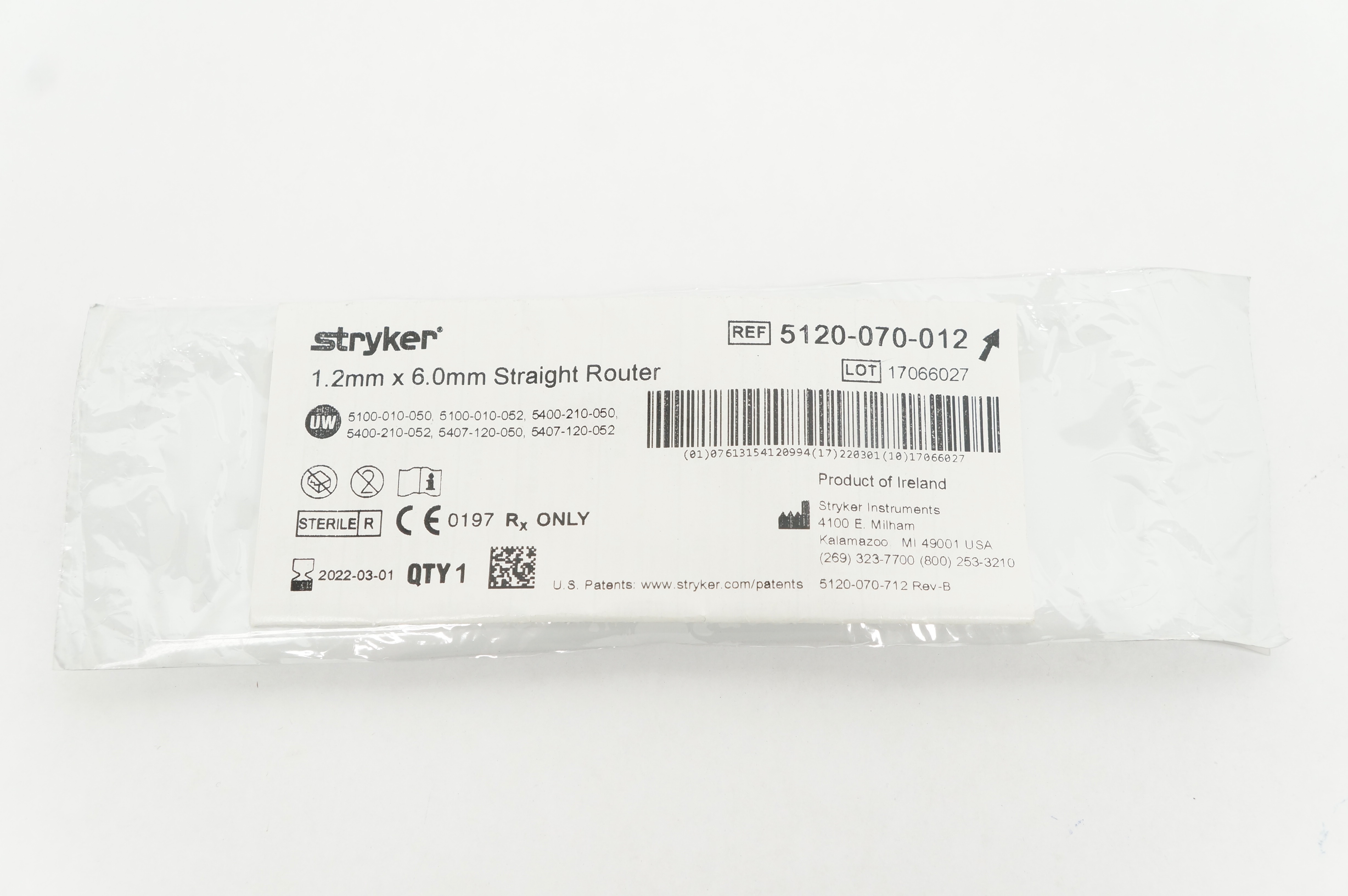 Stryker 5120-070-012 1.2mm x 6.0mm Straight Router (x)