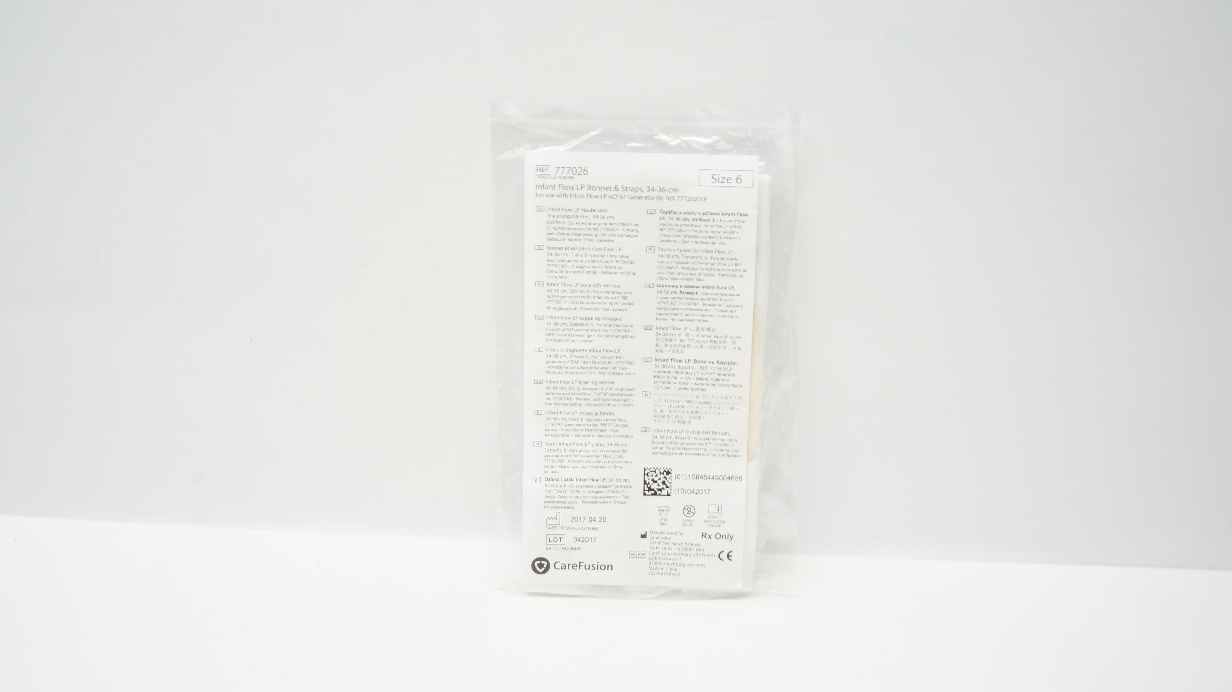 CareFusion 777026 Infant Flow LP Bonnet & Straps, 34-36cm, Size 6