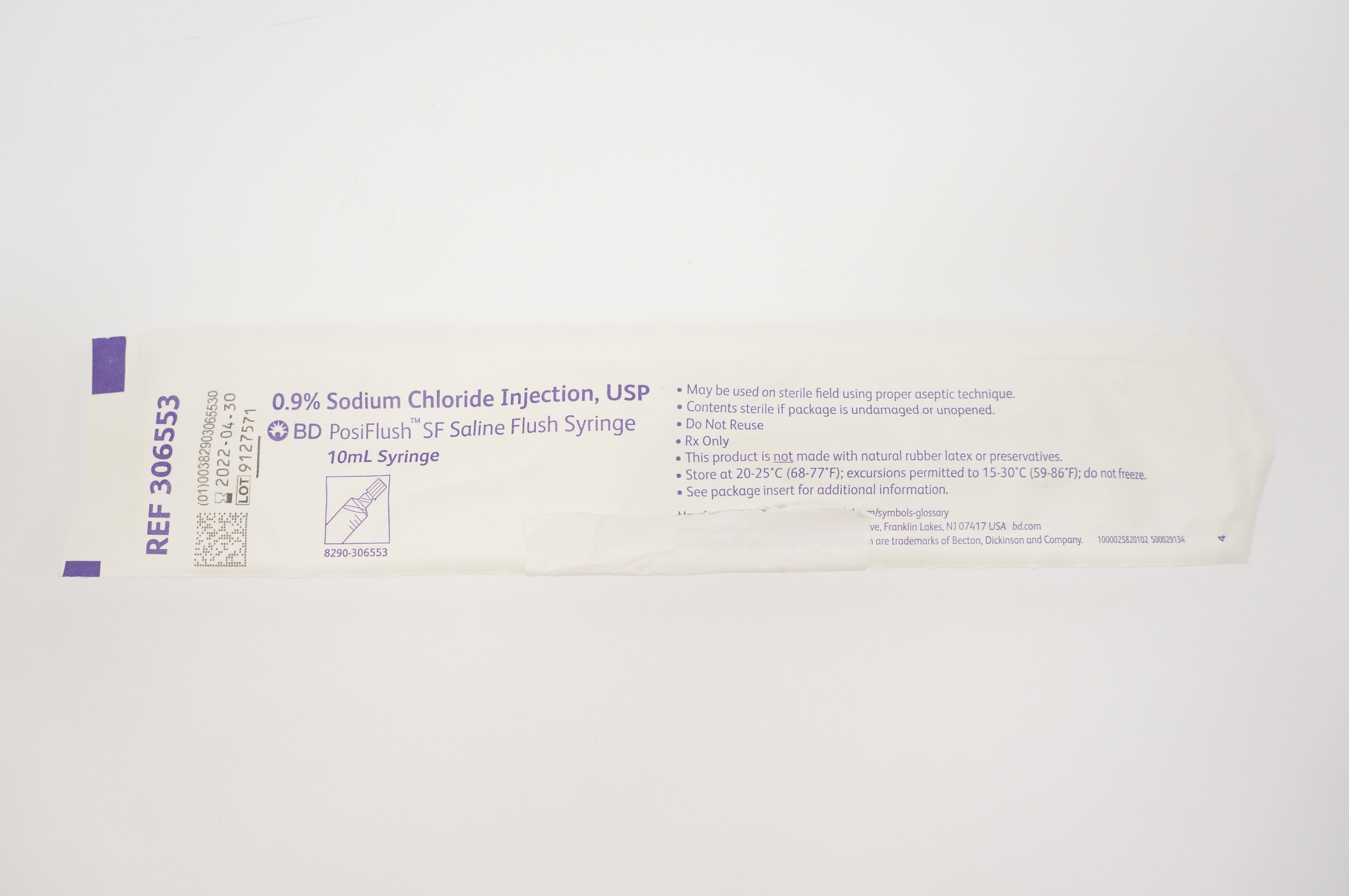 BD 306553 PosiFlush Saline Flush Syringe 10mL 0.9% Sodium Chloride Injection,USP