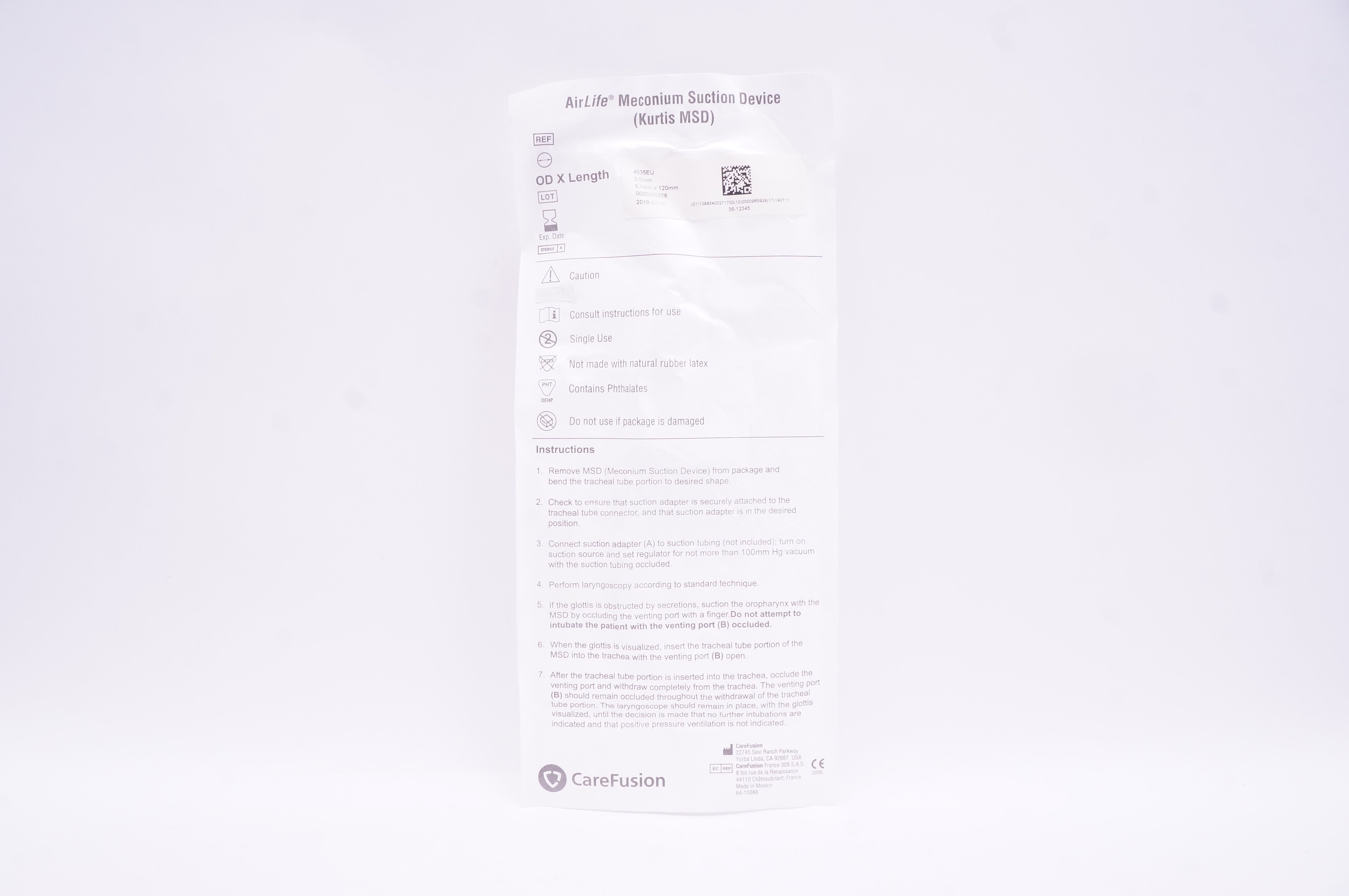 CareFusion 4535EU Airlife Meconium Suction Device Kurtis MSD 3.5,5.1 x 120mm (x)