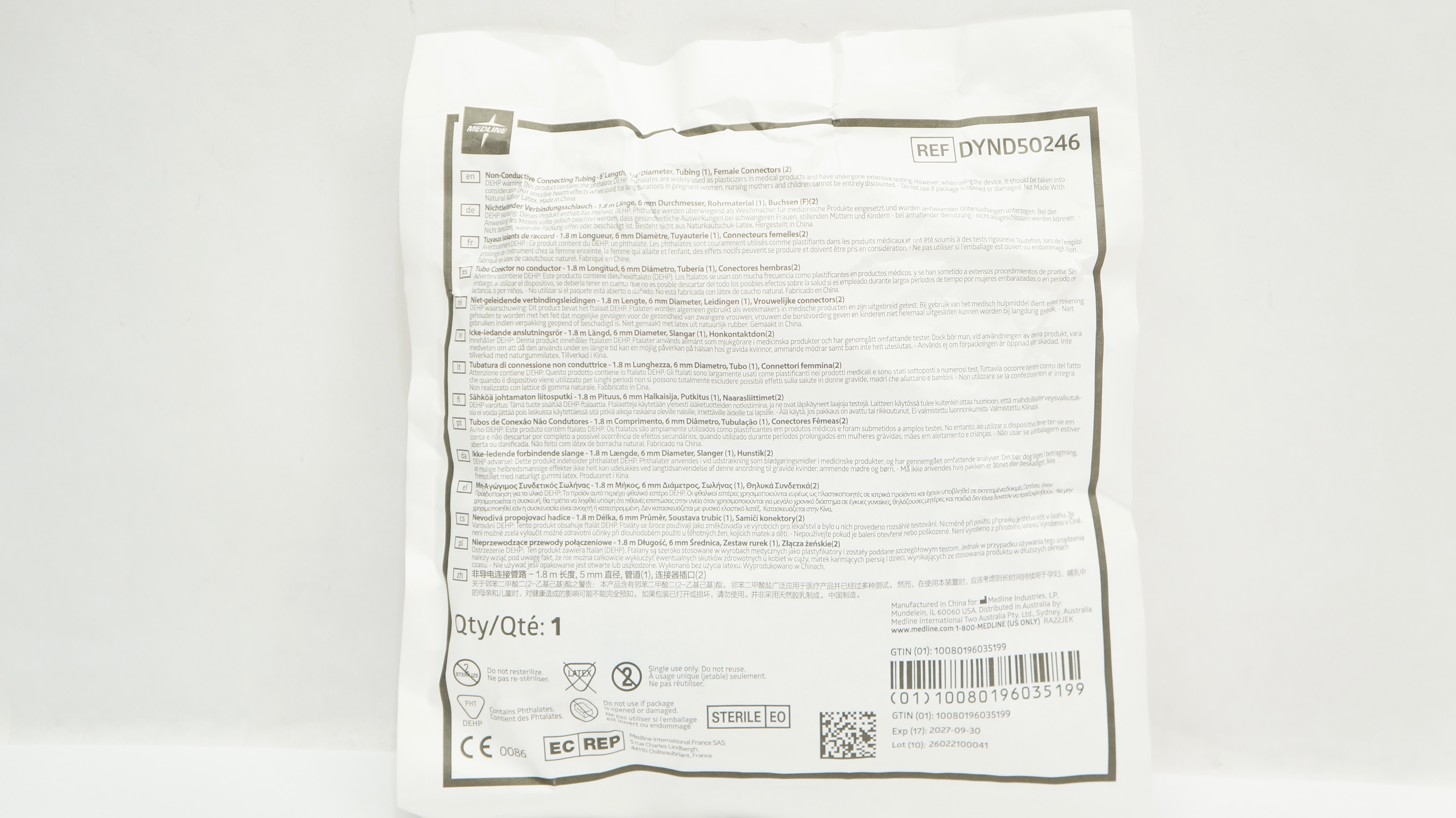 Medline DYND50246 Non-Conductive Connecting Tubing 6 Ft. x 1/4inch