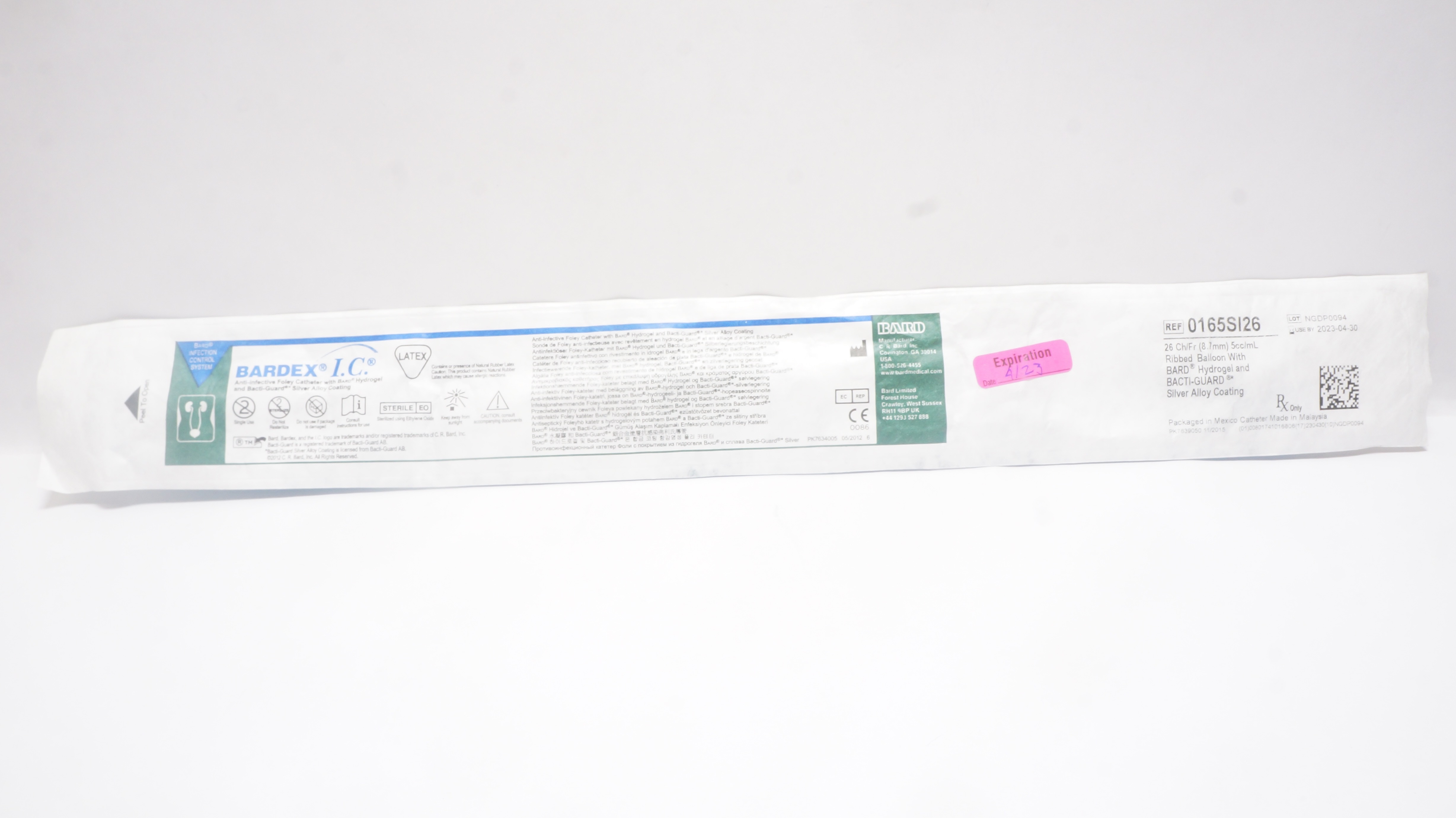 Bard 0165SI26 Bardex I.C. Anti-Infective Foley Cath. 26Ch/Fr x 5cc/mL (x)