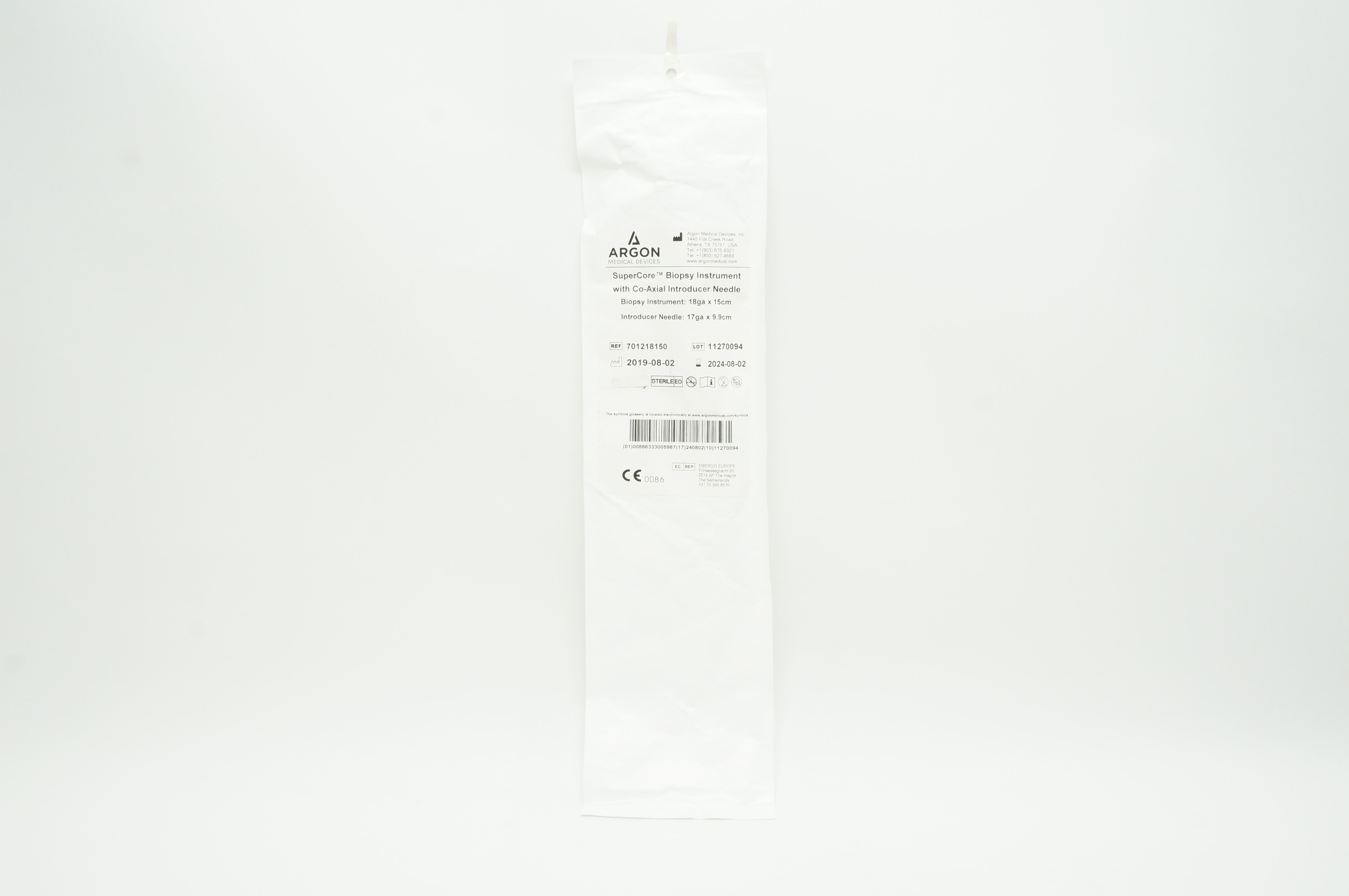 Argon 701218150 Biopsy Instrument 18ga x 15cm with Co-Axial Ndle. 17ga x 9.9cm