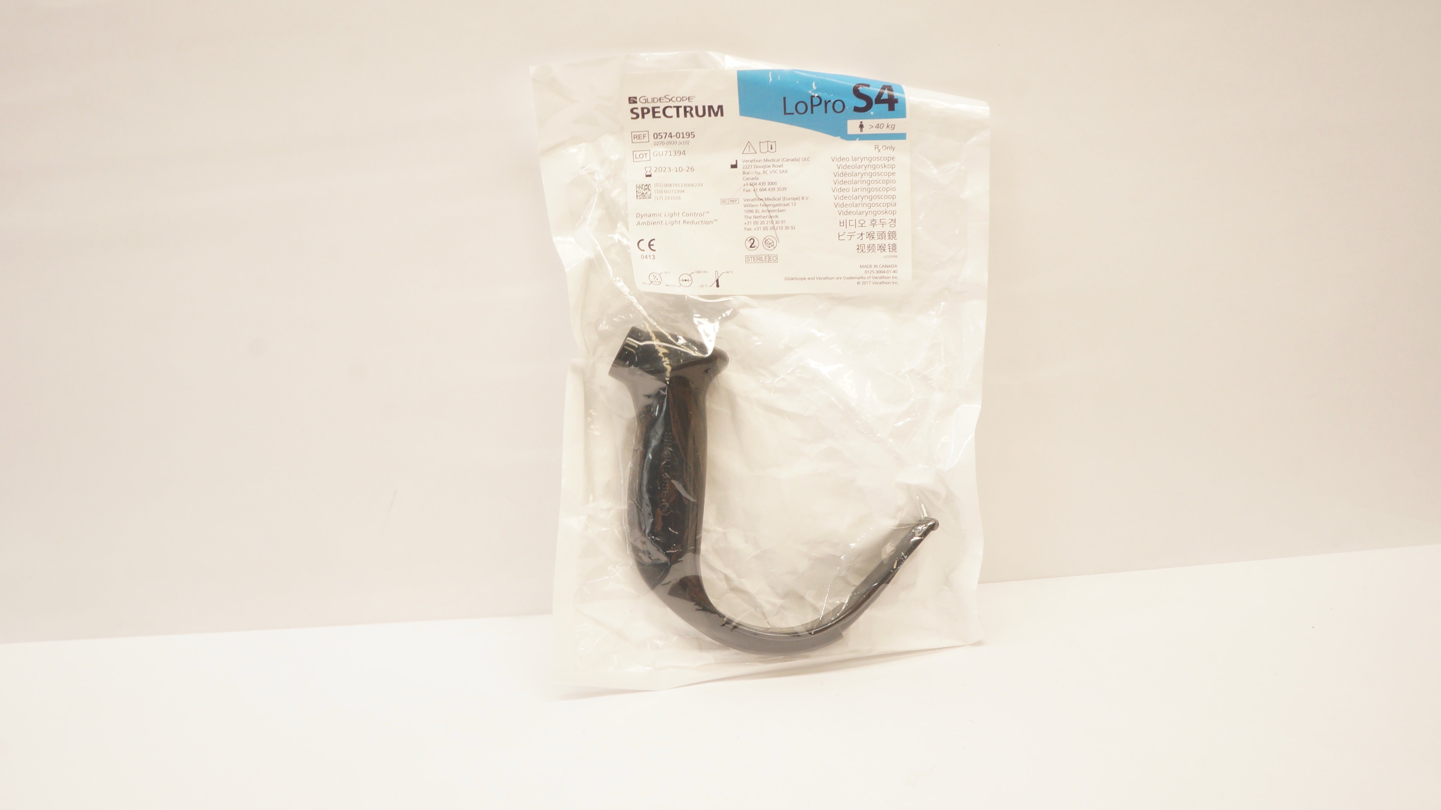 Verathon 0574-0195 GlideScope Spectrum LoPro S4 Video Laryngoscope >40kg