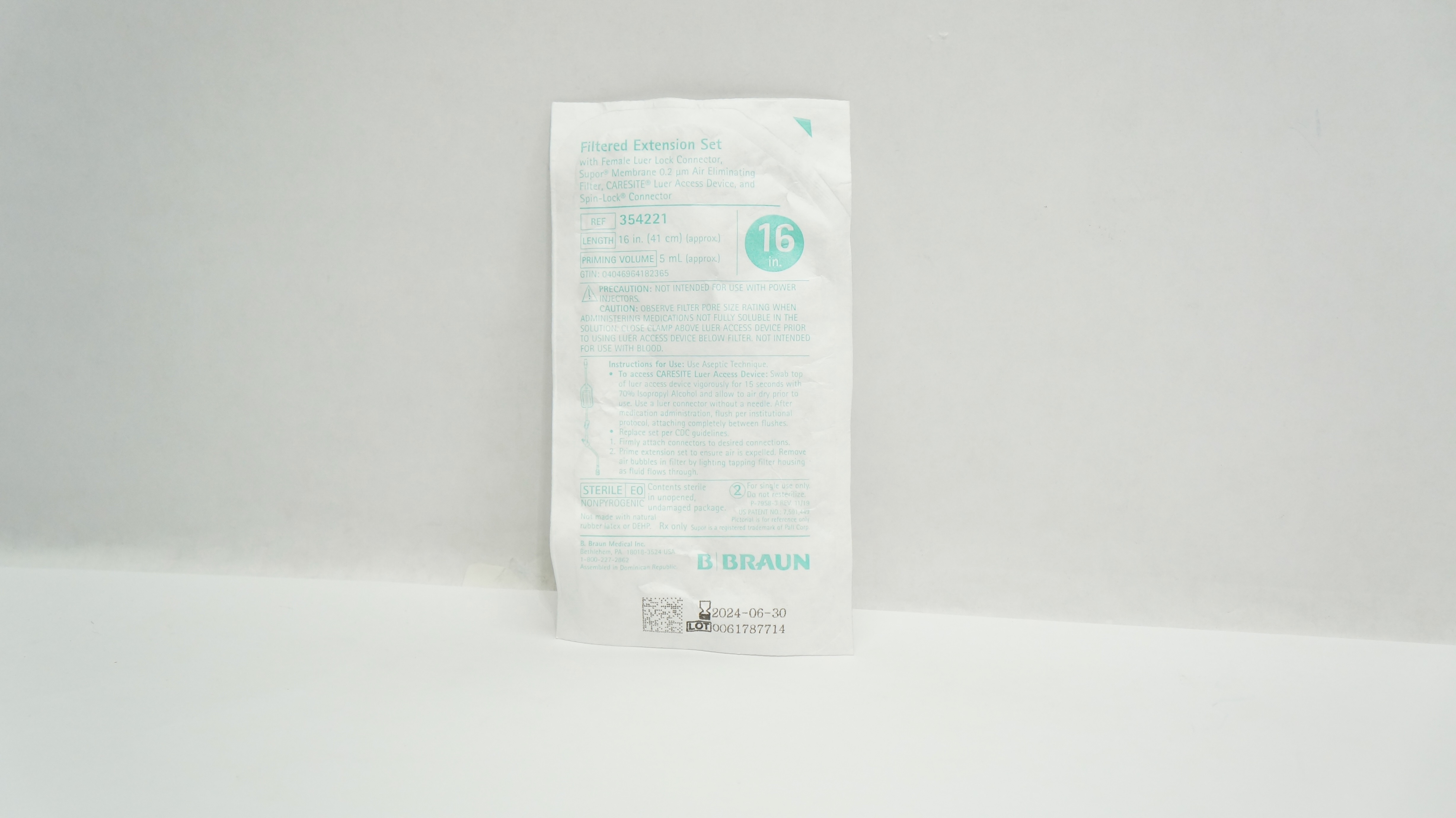 Braun 354221 Filtered Extension Set w/Female Luer Lock Connector 16inch x 5mL