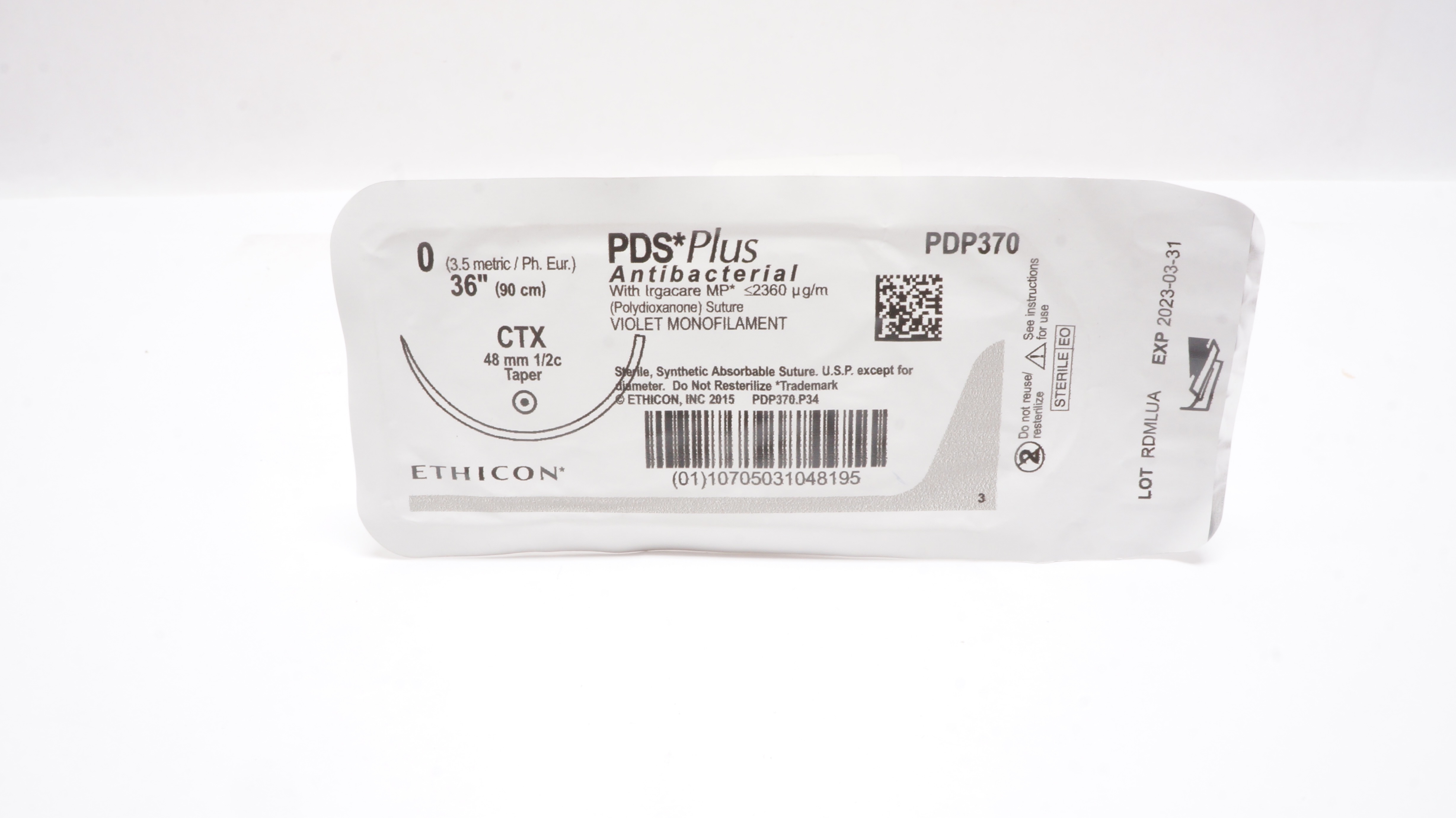 Ethicon PDP370  0 PDS Plus Violet Monofilament, CTX, 48mm 1/2c Taper, 36inch