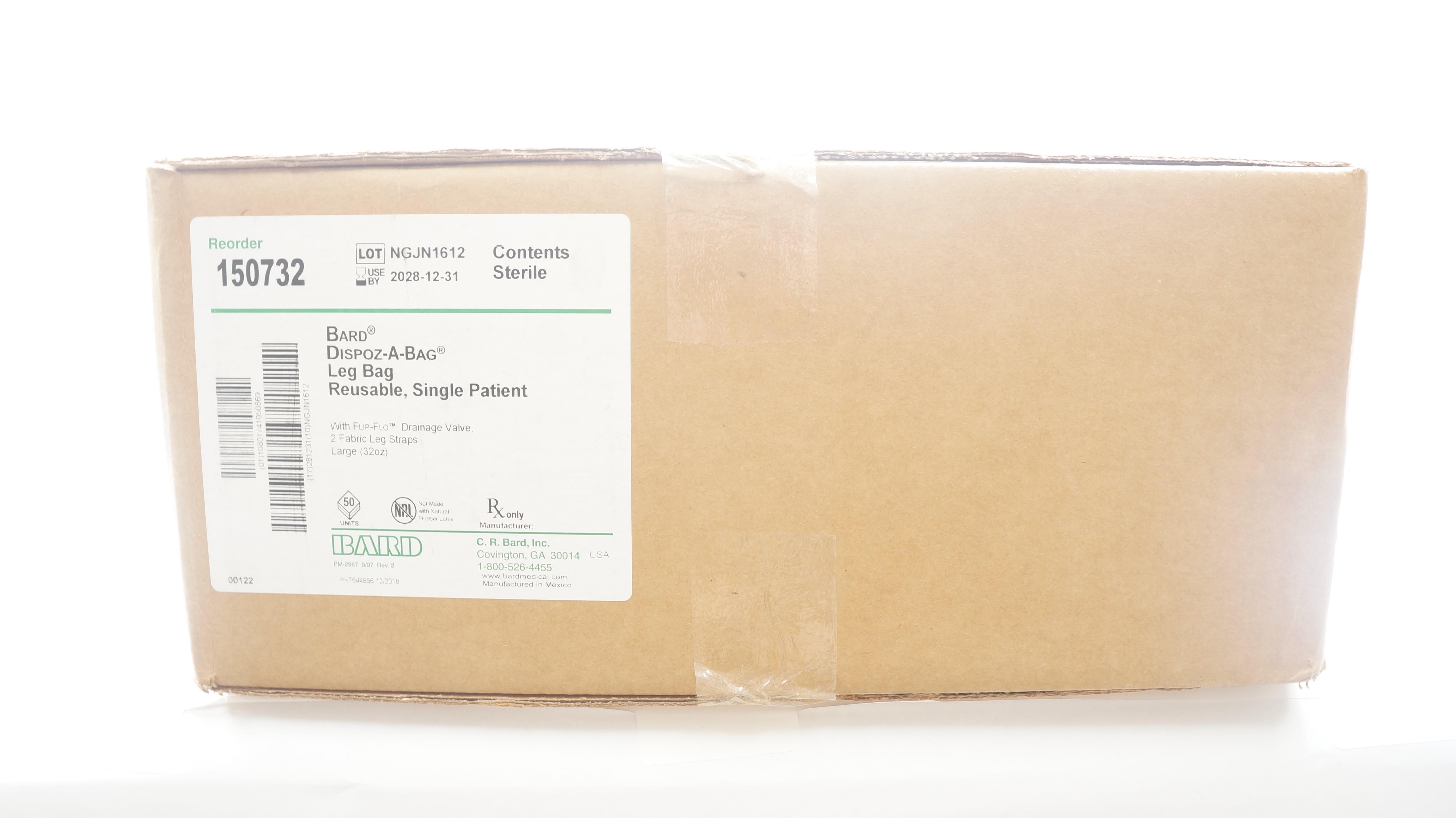 Bard 150732 Dispoz-A-Bag Leg Bag Reusable, Single Patient - Case of 50