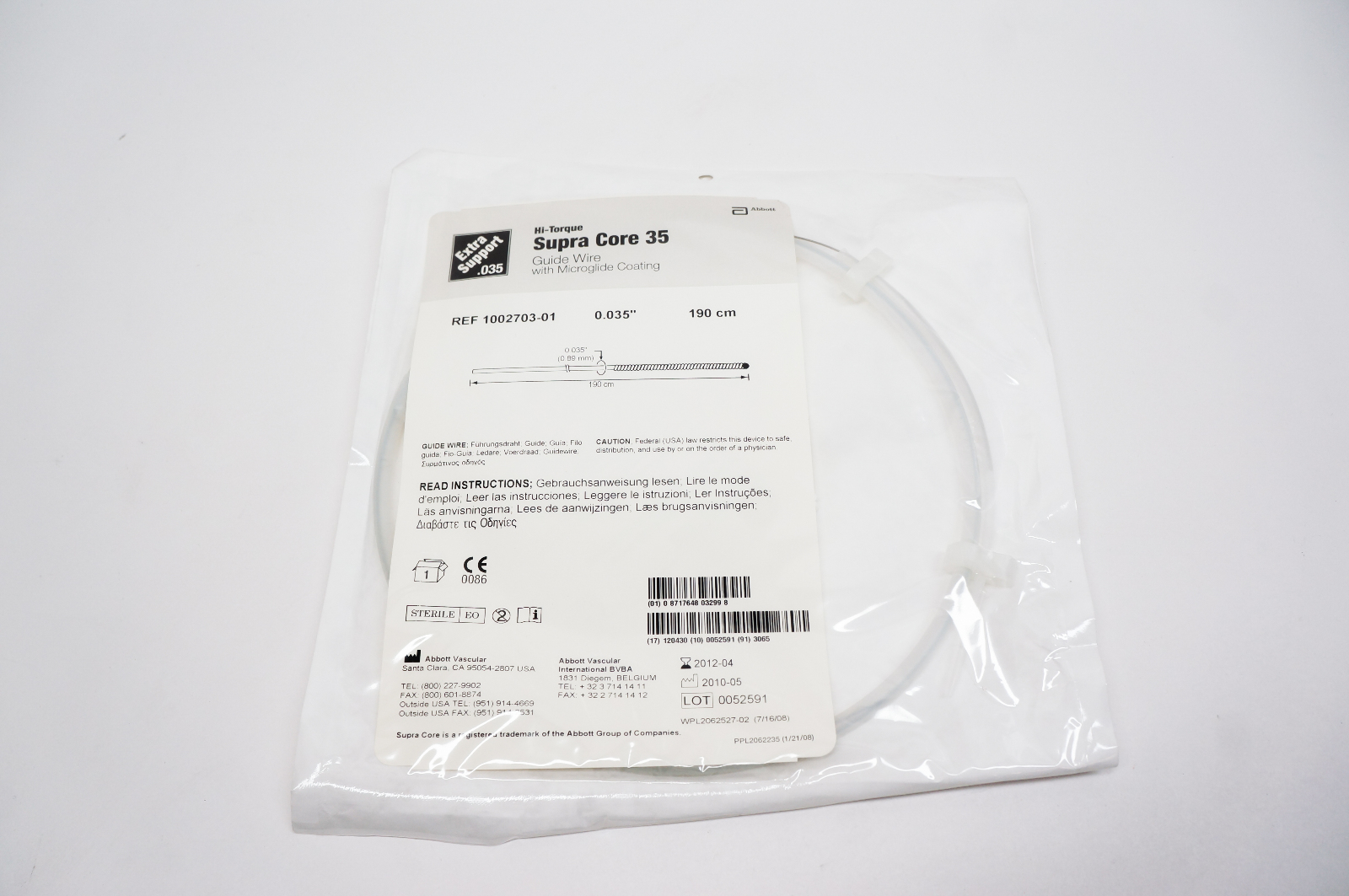 Abbott 1002703-01 Hi-Torque Supra Core 35 Guide Wire 0.035inch x 190cm (x)