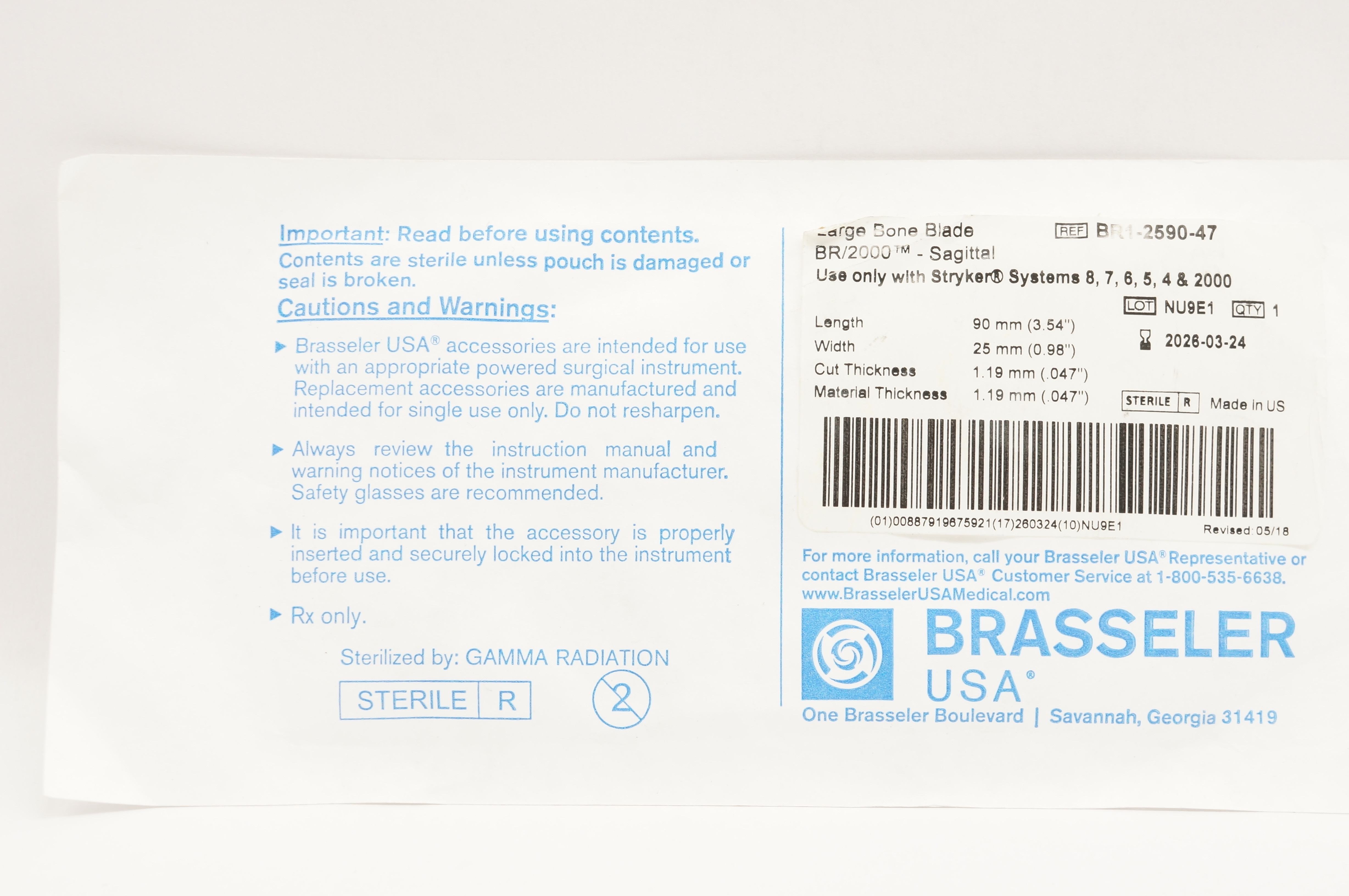 Brasseler BR1-2590-47 Large Bone Blade BR/2000 Sagittal 0.98inch x 3.54inch