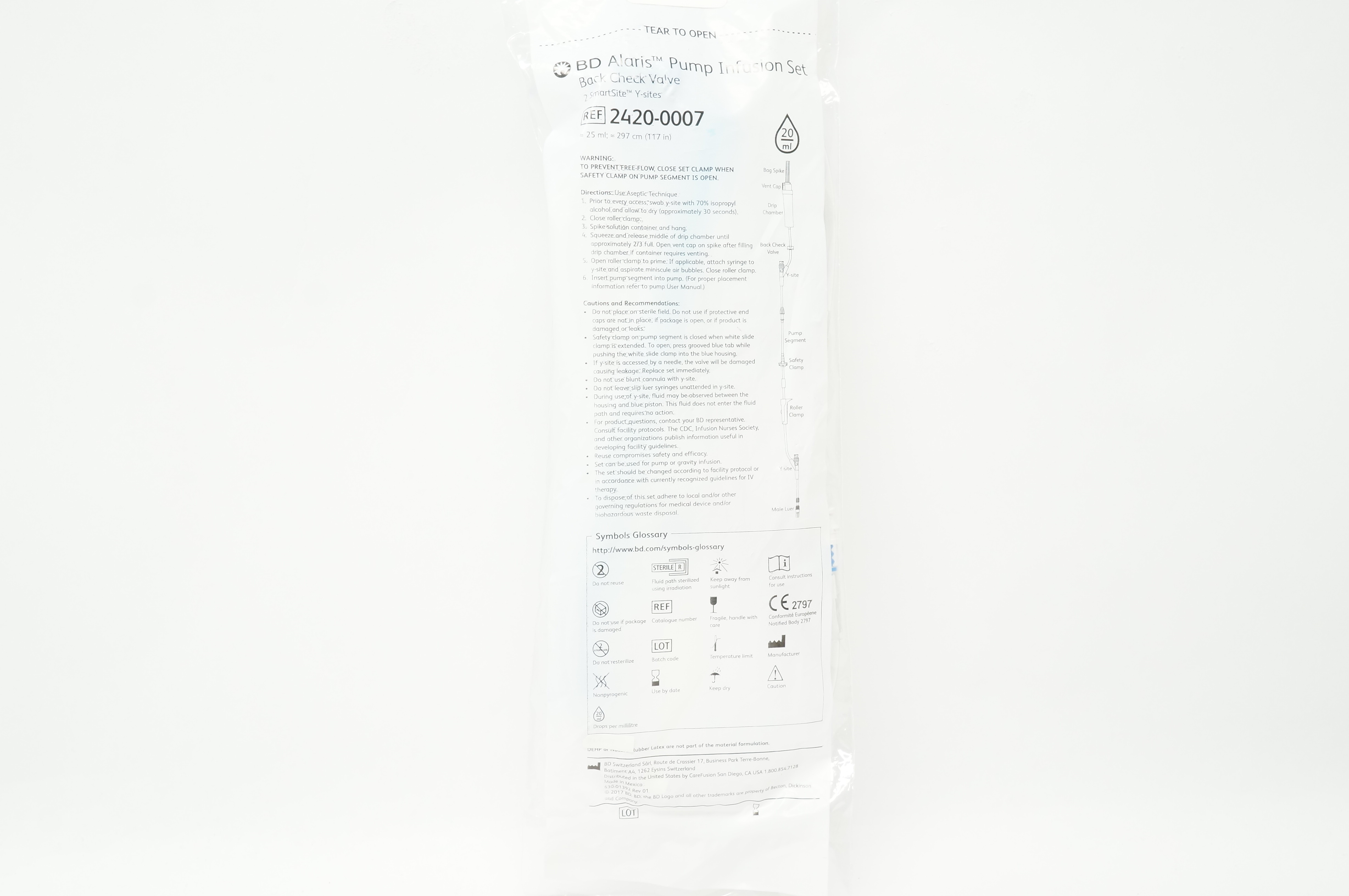 BD 2420-0007 Alaris Pump Infusion Set Back Check Valve 20ml x 117inch