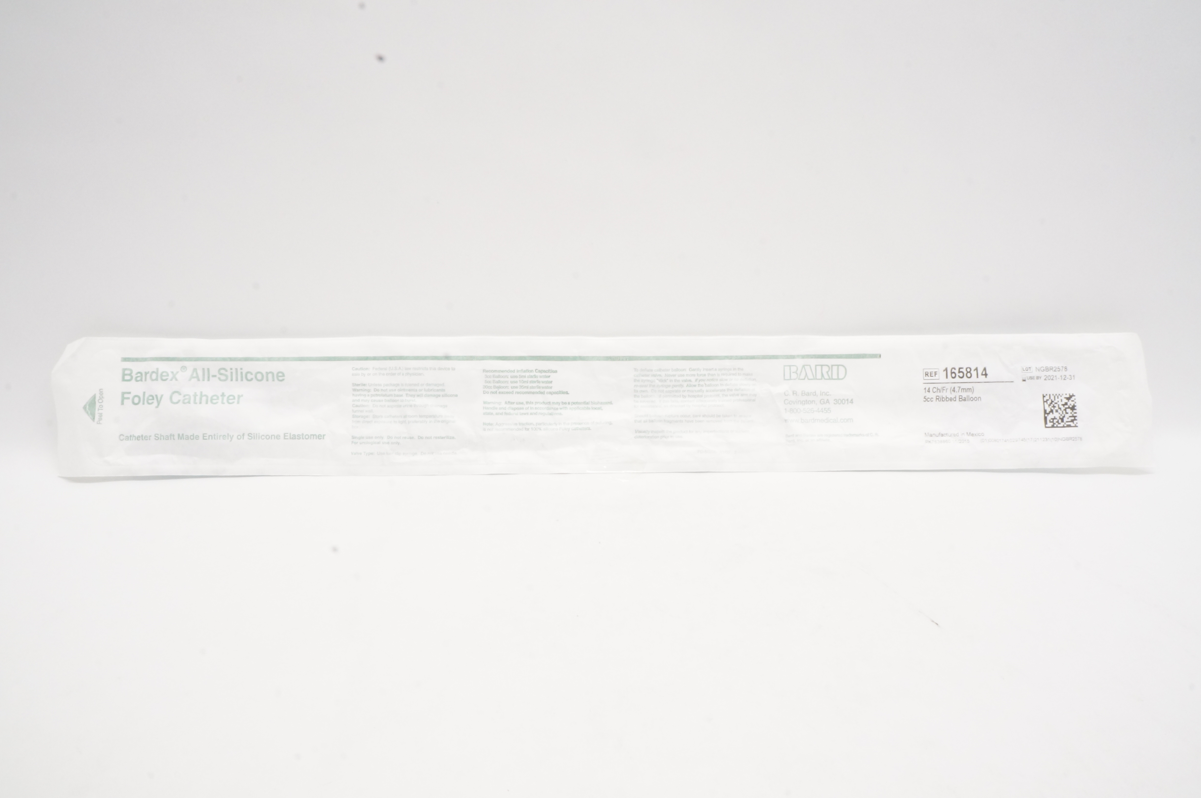 Bard 165814 Bardex All-Silicone Foley Cath. Ribbed Balloon 14Fr x 5cc (x)