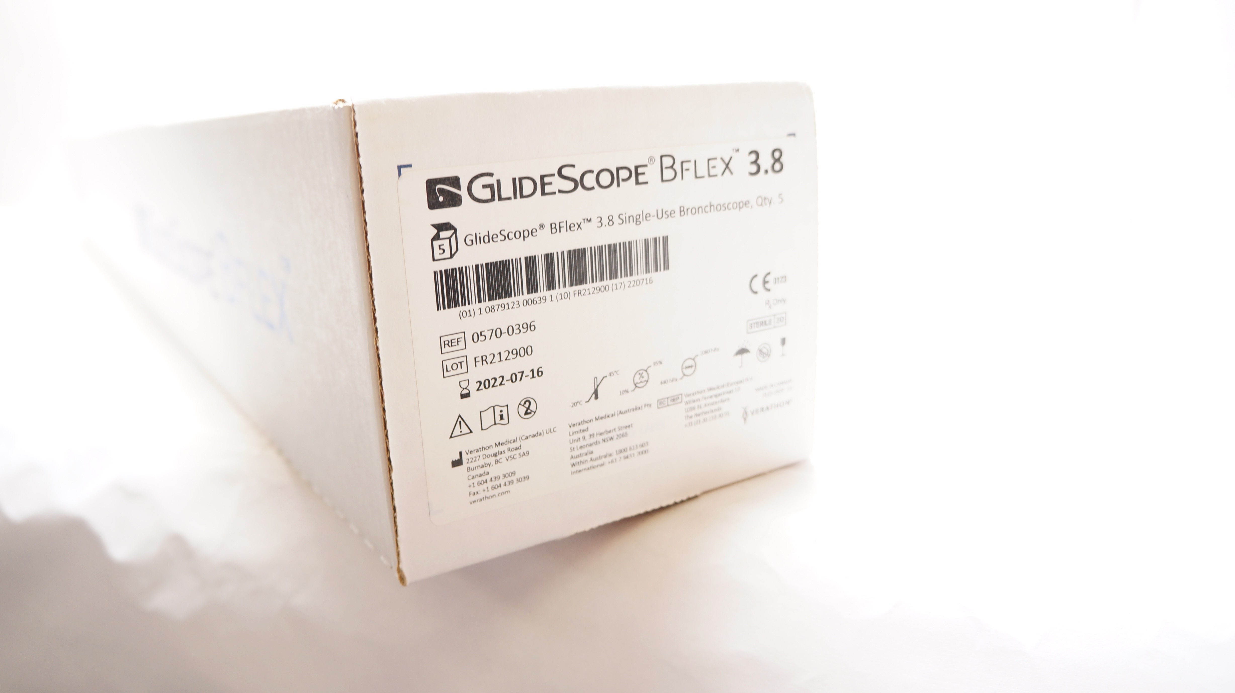 Verathon 0570-0375 GlideScope Bflex 3.8 Single-Use Bronchoscope (x) - Box of 5