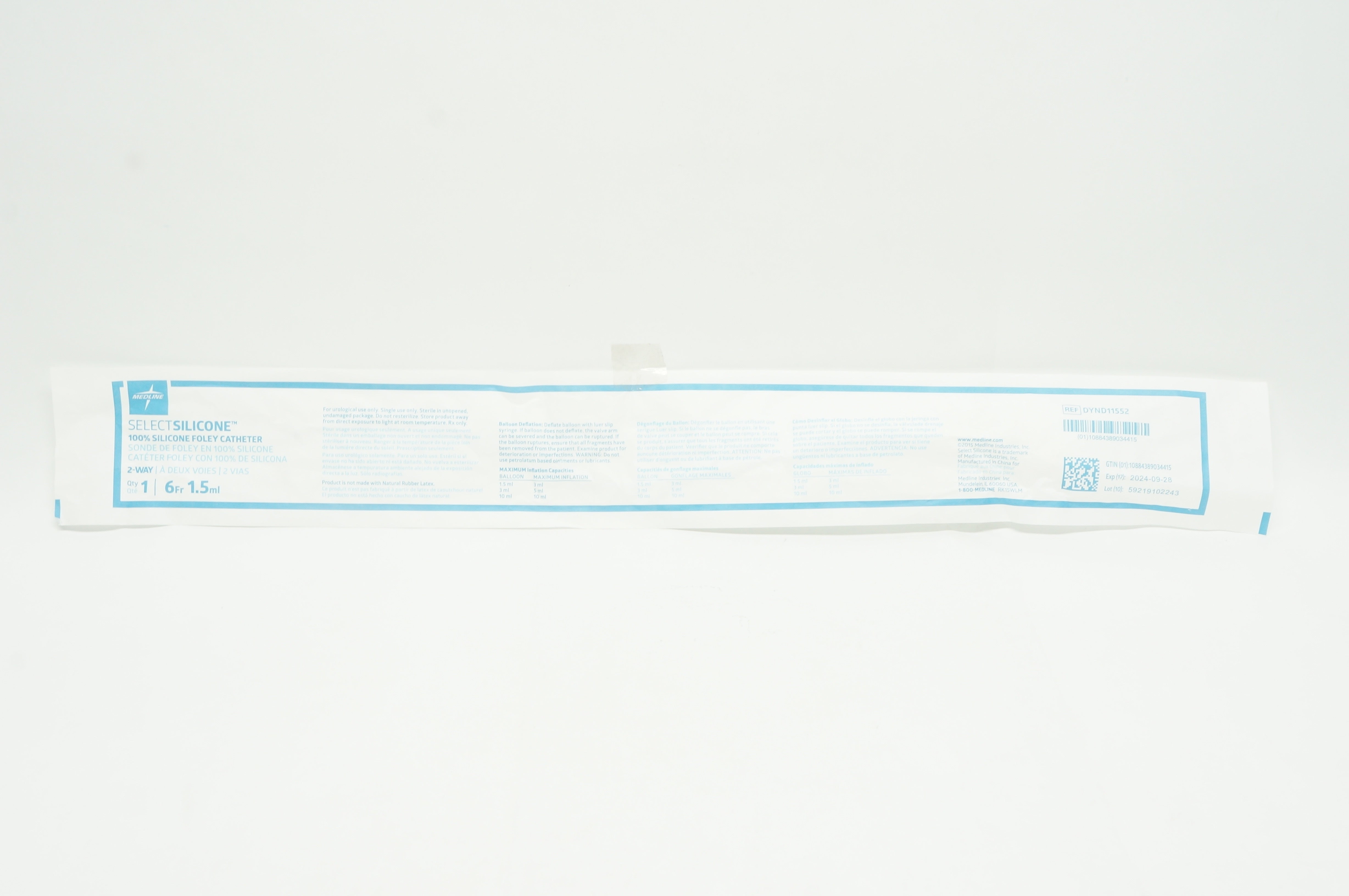 Medline DYND11552 Foley Cath. Silicone 2-way 6Fr. 1.5ml