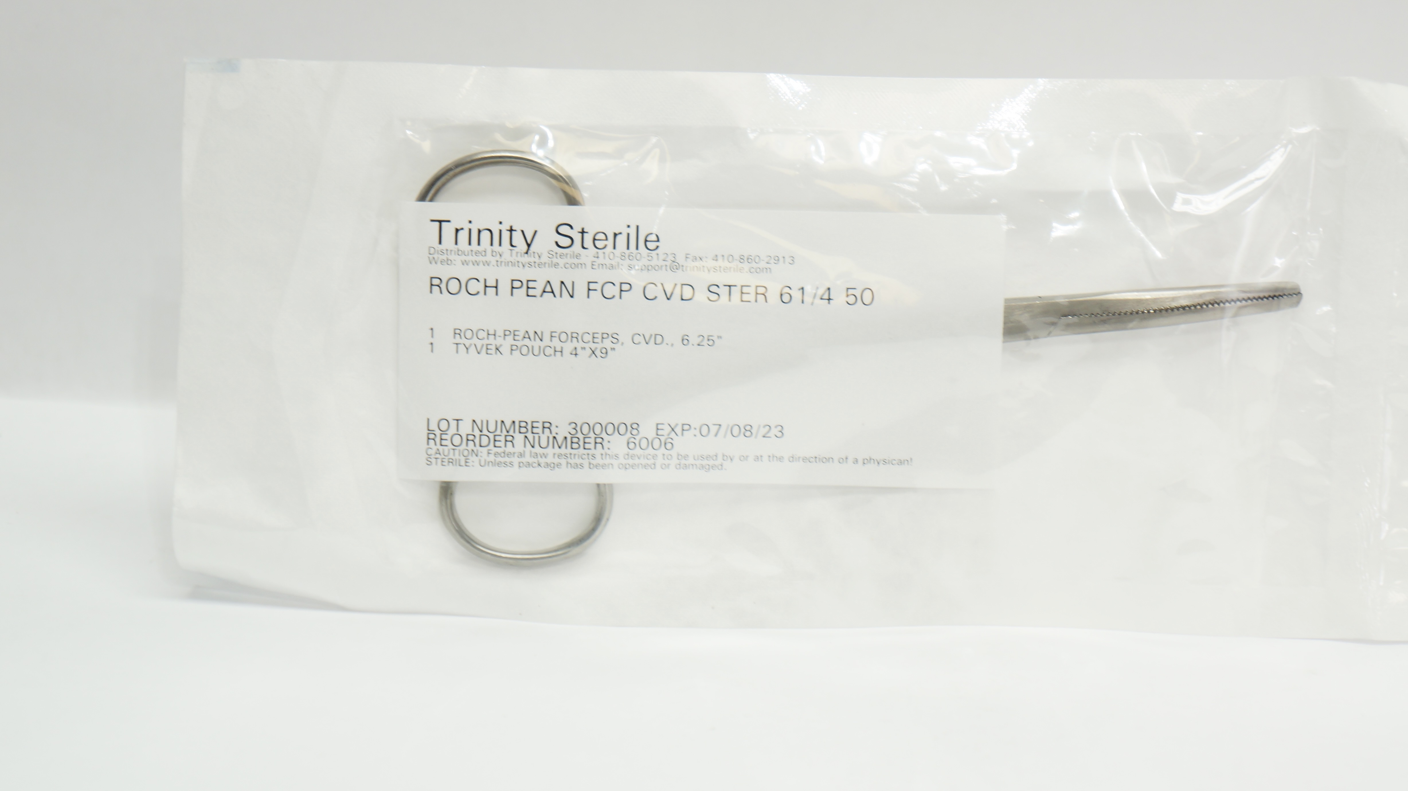 Trinity Sterile 6006 Roch Pean Forceps CVD 6.25inch, Tyvek Pouch 4 x 9inch (x)