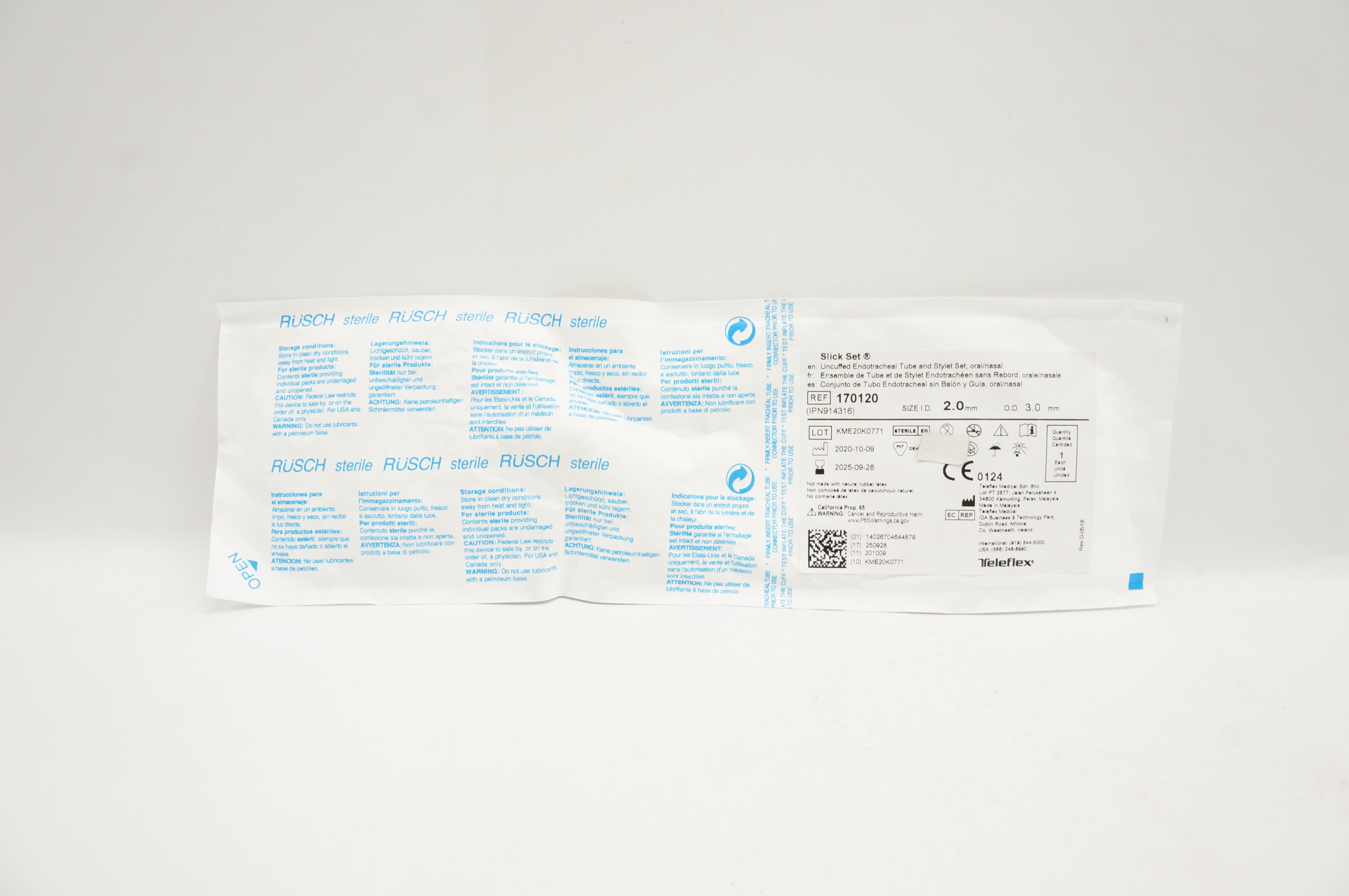 Teleflex 170120 Slick Set Uncuffed Endotracheal Tube and Stylet Set 2.0 x 3.0mm