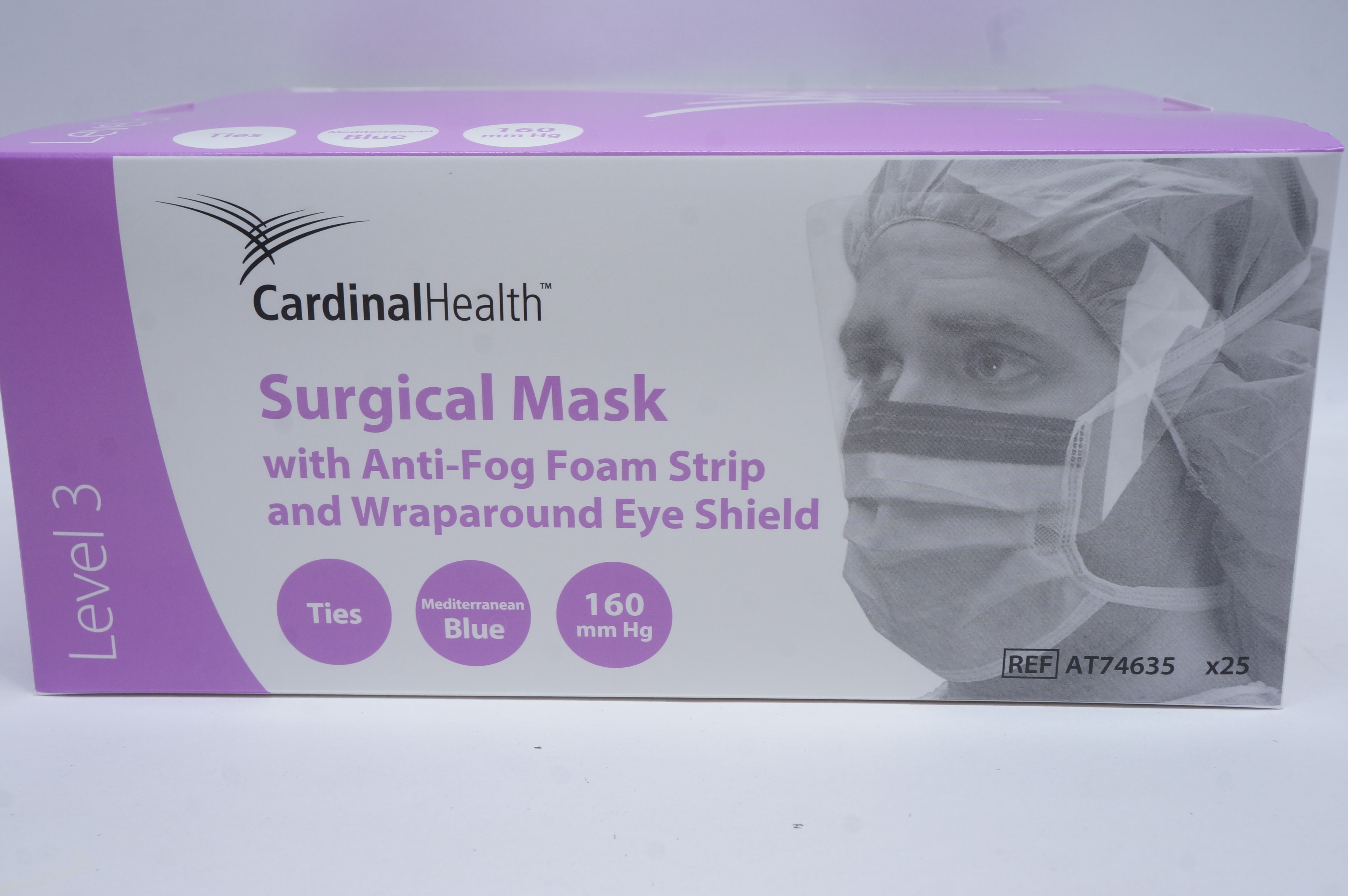 Cardinal Health AT74635 Surgical Mask W/Anti-Fog Foam Strip 160mm Hg- Box of 50