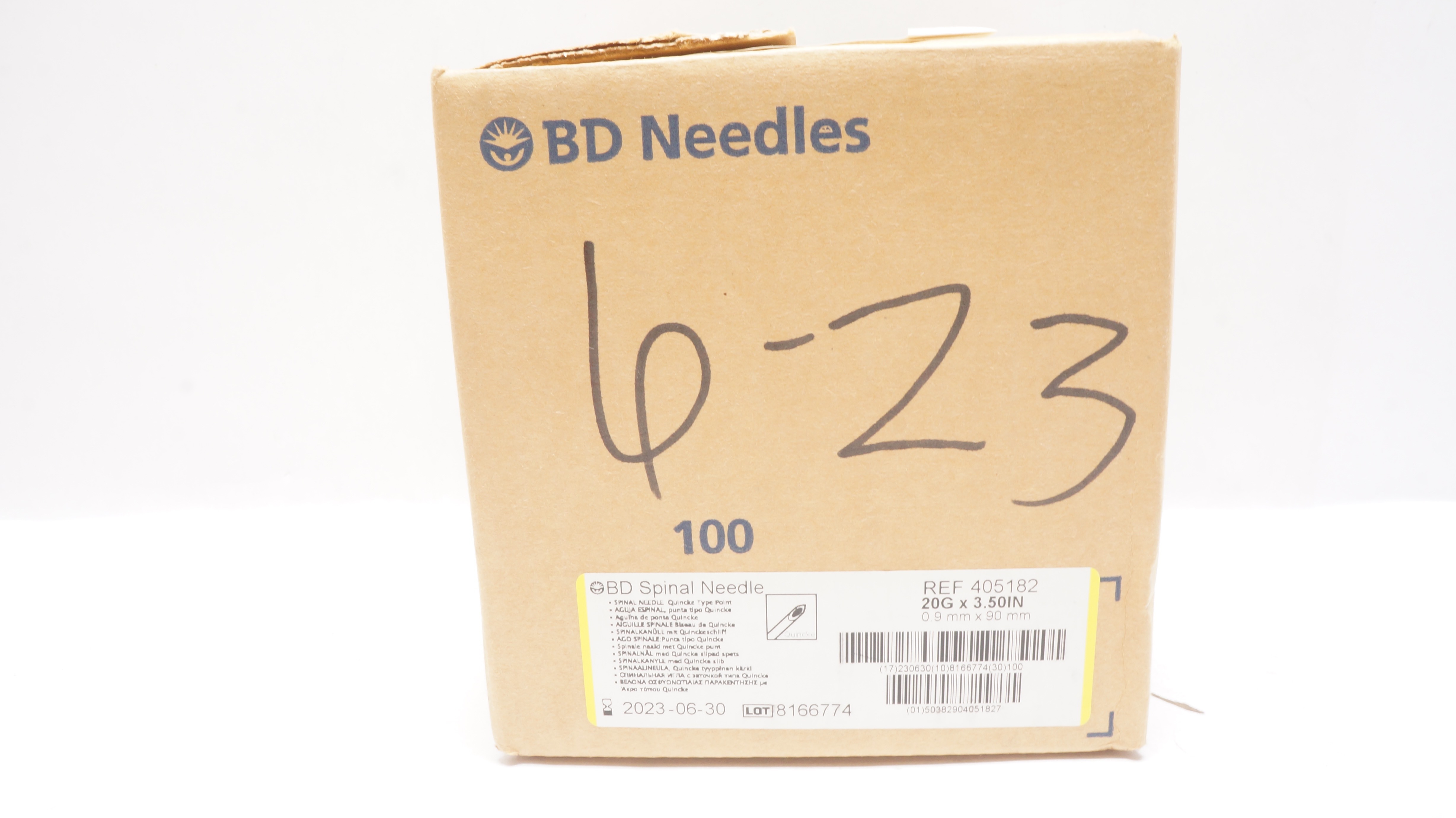 BD 405182 Spinal Ndle Quincke Type Point 20G x 3.50 inch - Box of 100(x)