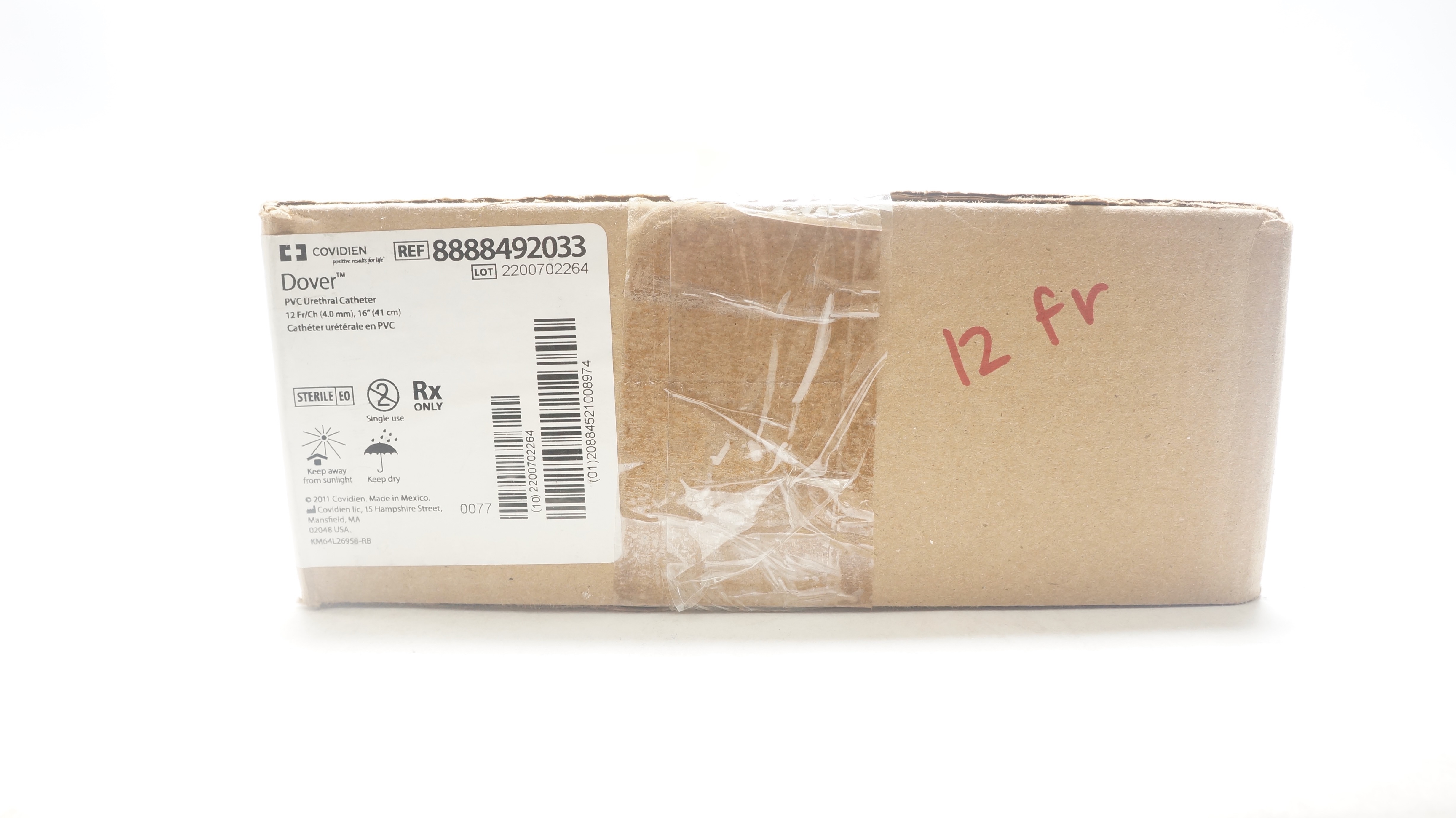 Covidien 8888492033 Dover PVC Urethral Cath. 12Fr/Ch x 16In - Box of 100