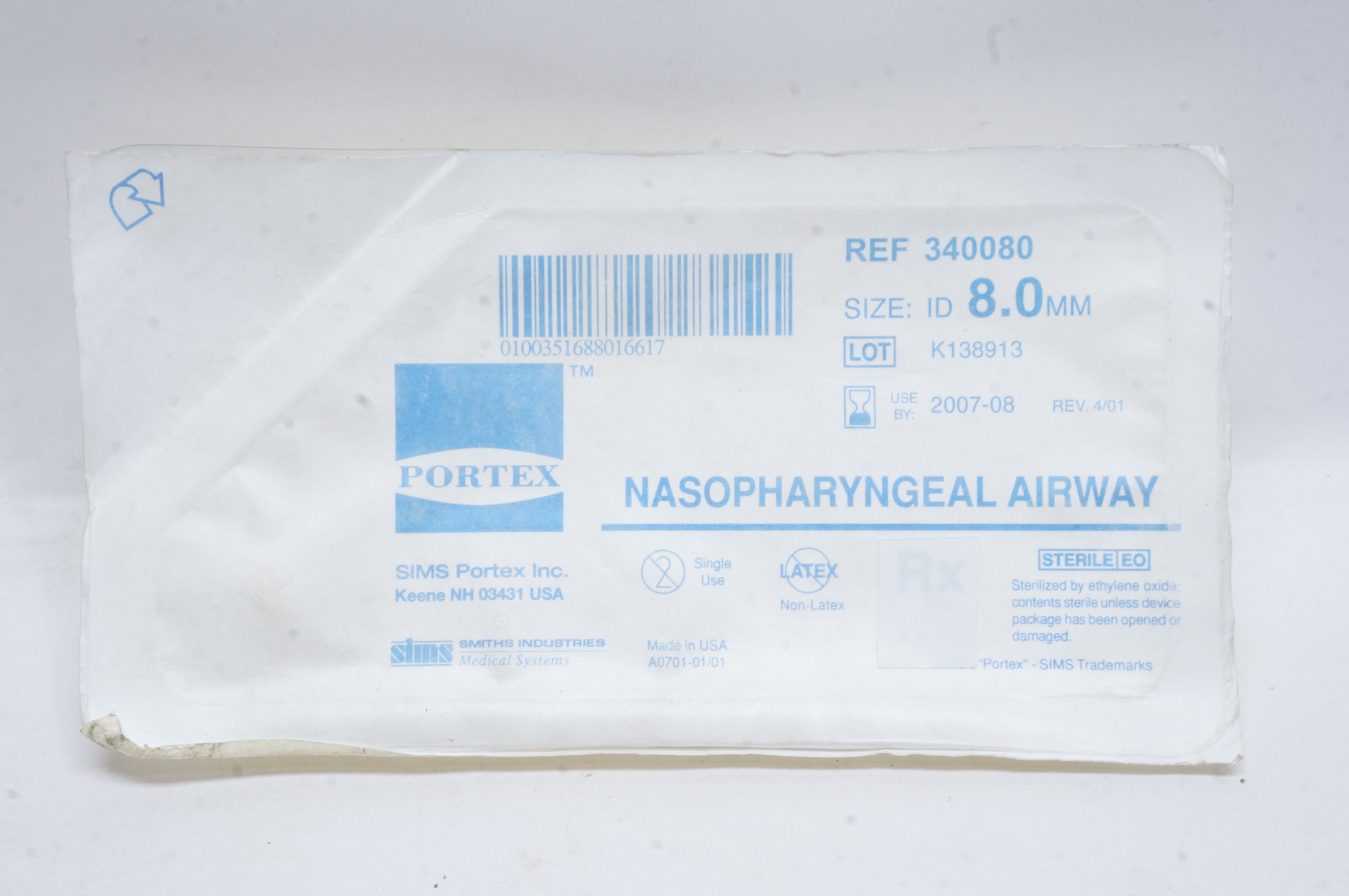 SIMS Portex 340080 Nasopharyngeal Airway 8.0mm (x)