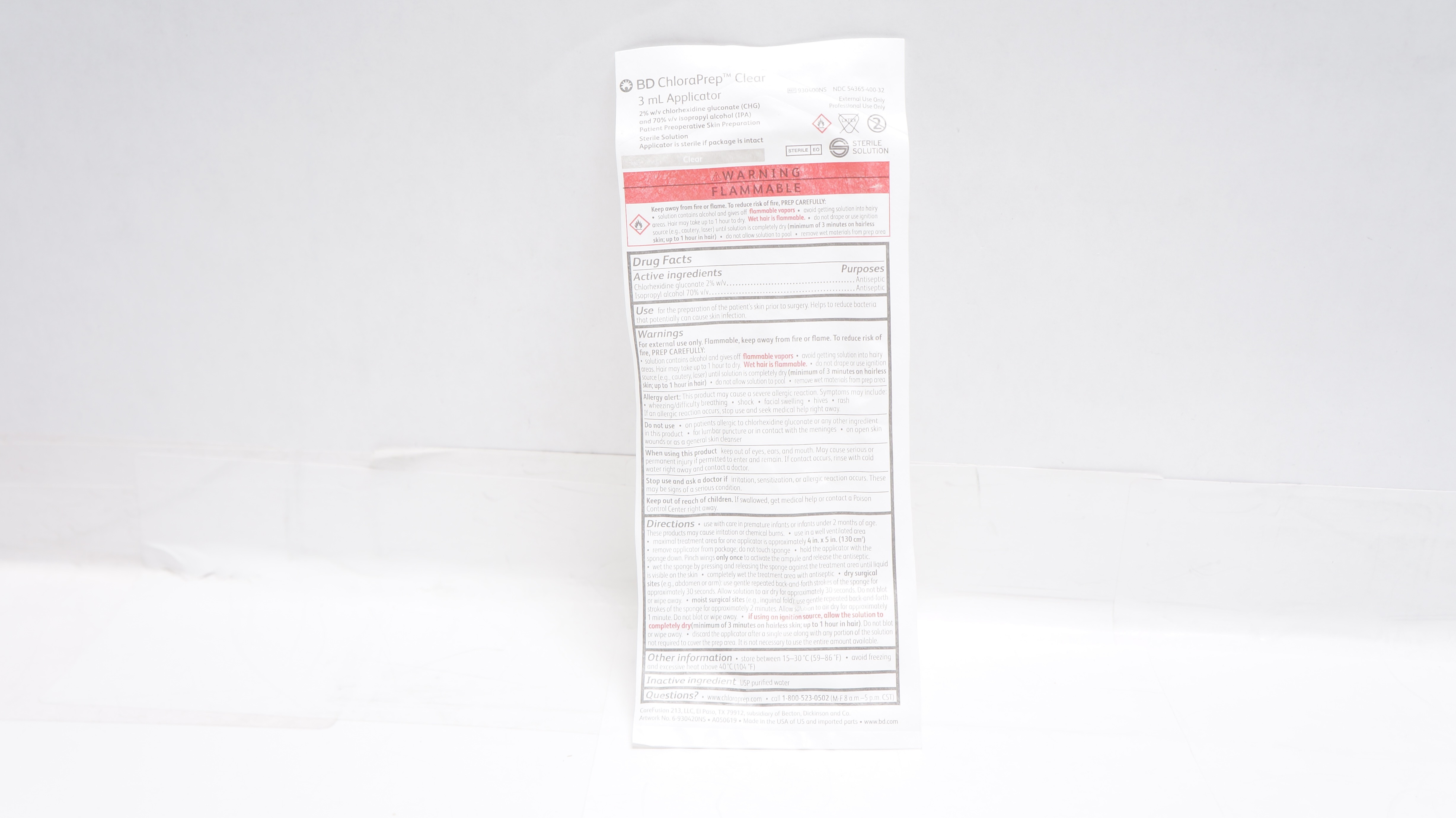 BD 930400NS ChloraPrep Clear 3mL Applicator