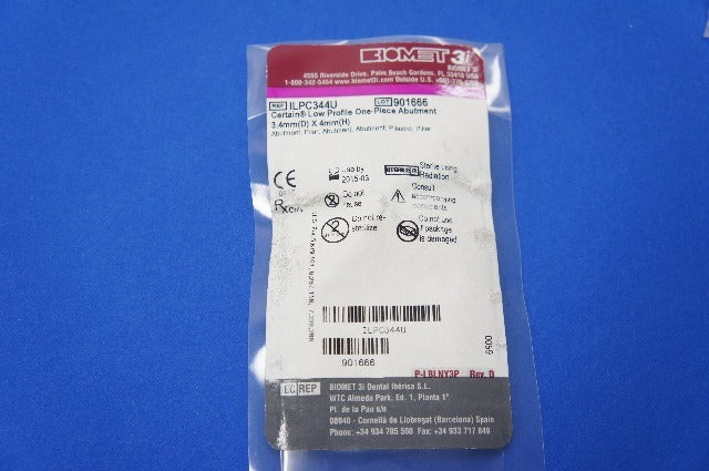 Biomet ILPC344U Certain Low Profile One-Piece Abutment 3.4mm x 4mm (x)