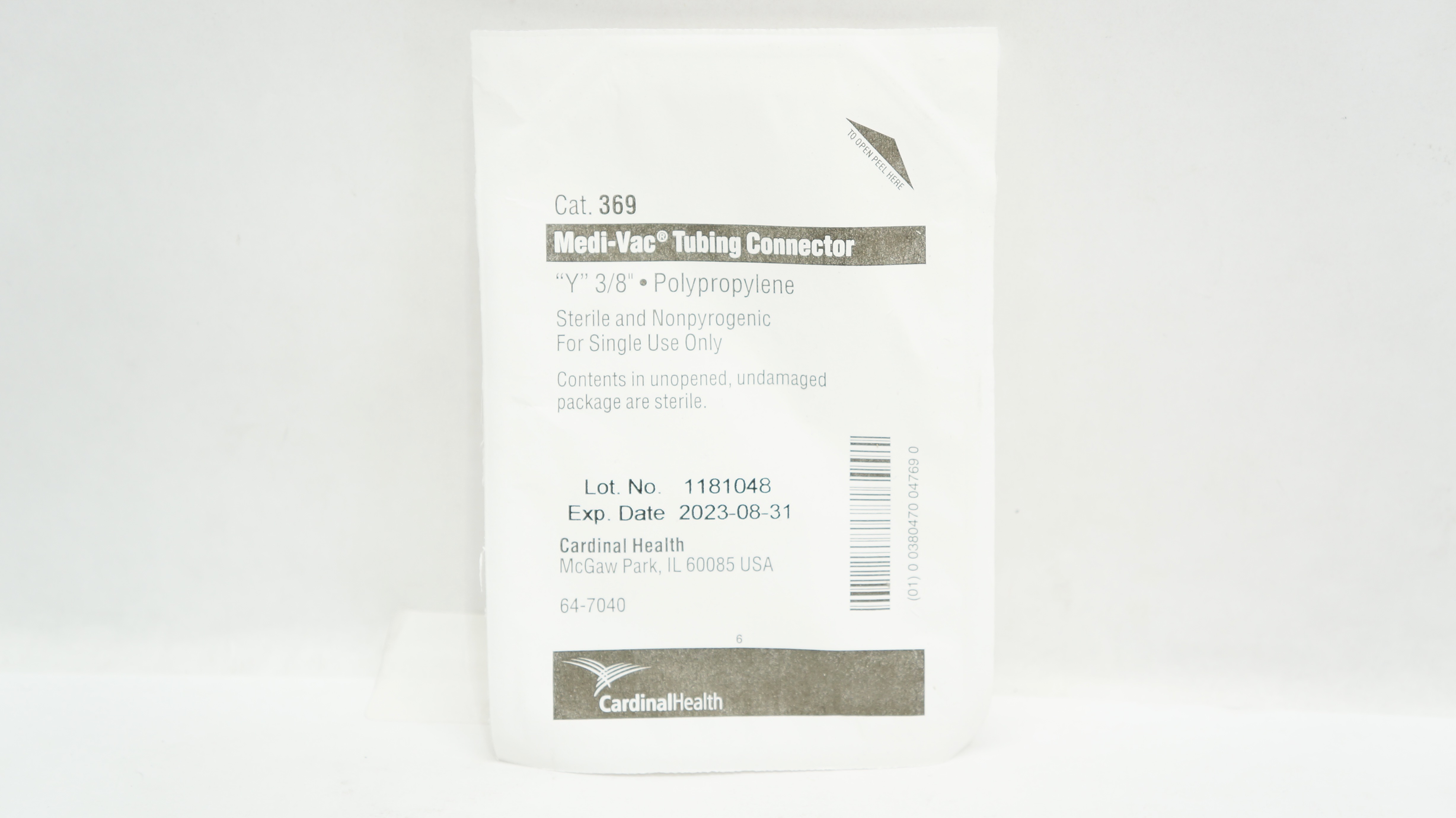 Cardinal Health 369 Medi-Vac Tubing Connector Y 3/8inch Polypropylene