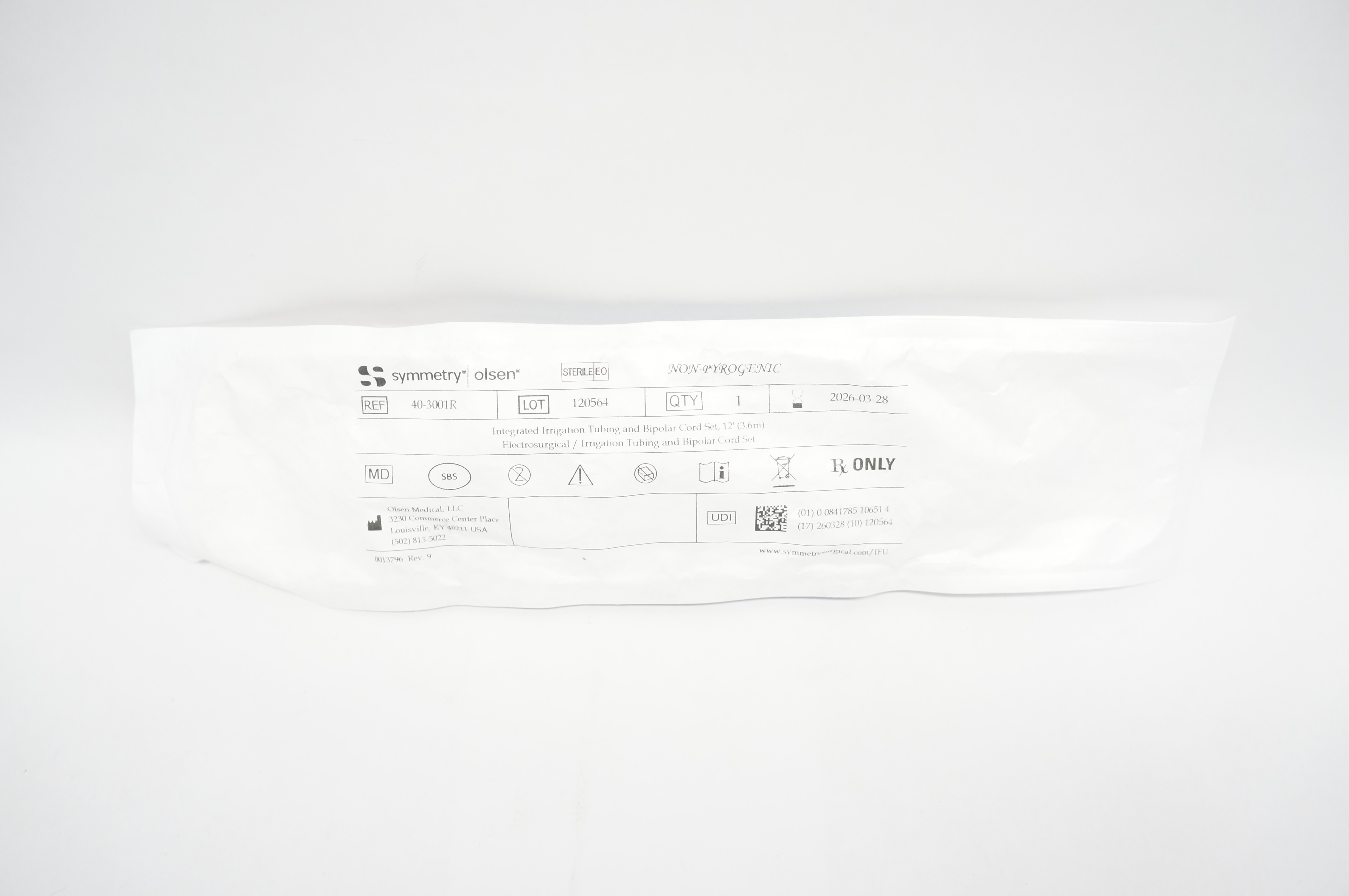 Olsen Medical 40-3001R Symmetry Integrated Irrigation Tubing and Bipolar Cord Set 12inch