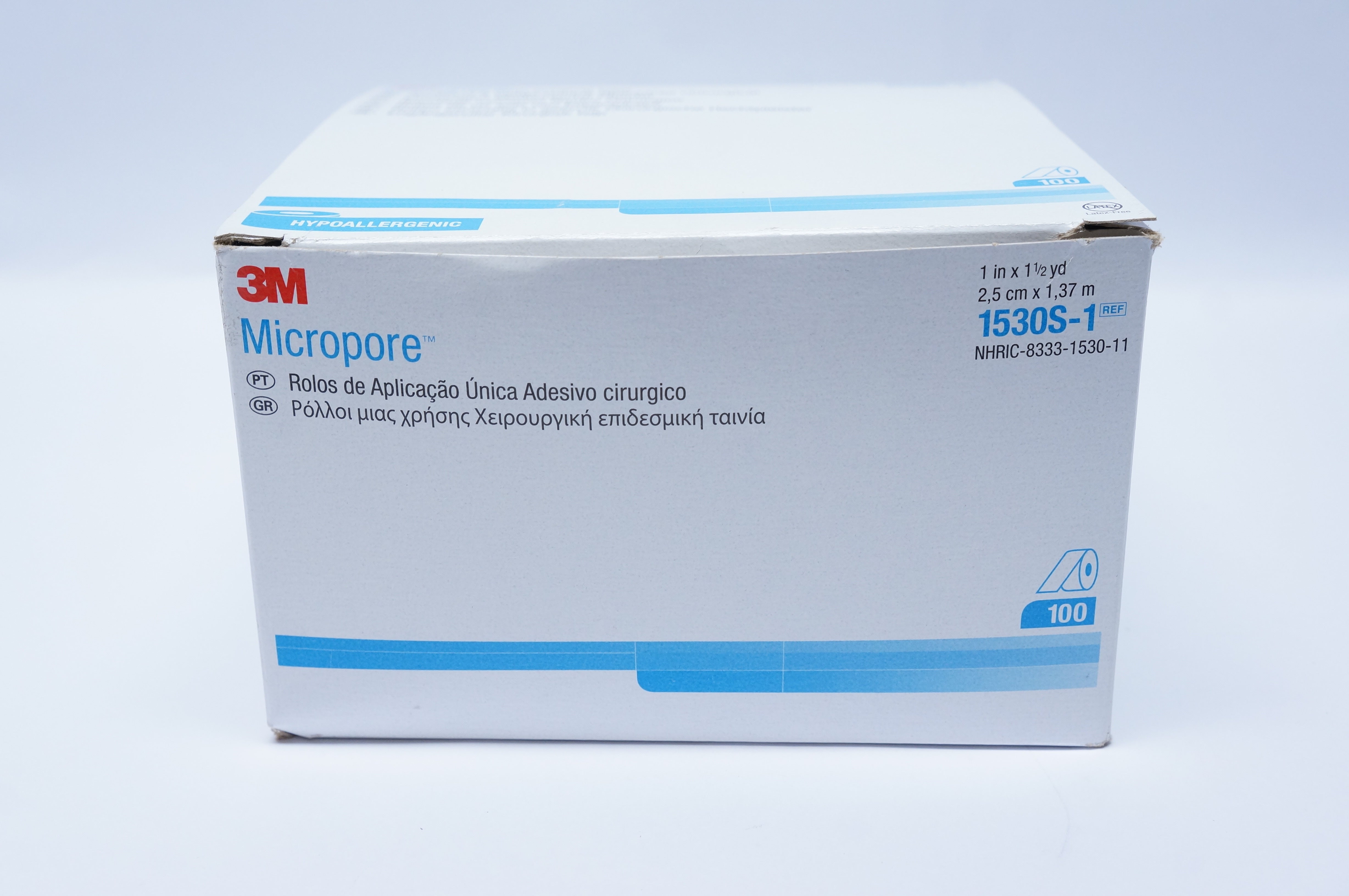 3M 1530S-1 Micropore Tape 1inch x 1-1/2yd. - Box of 100