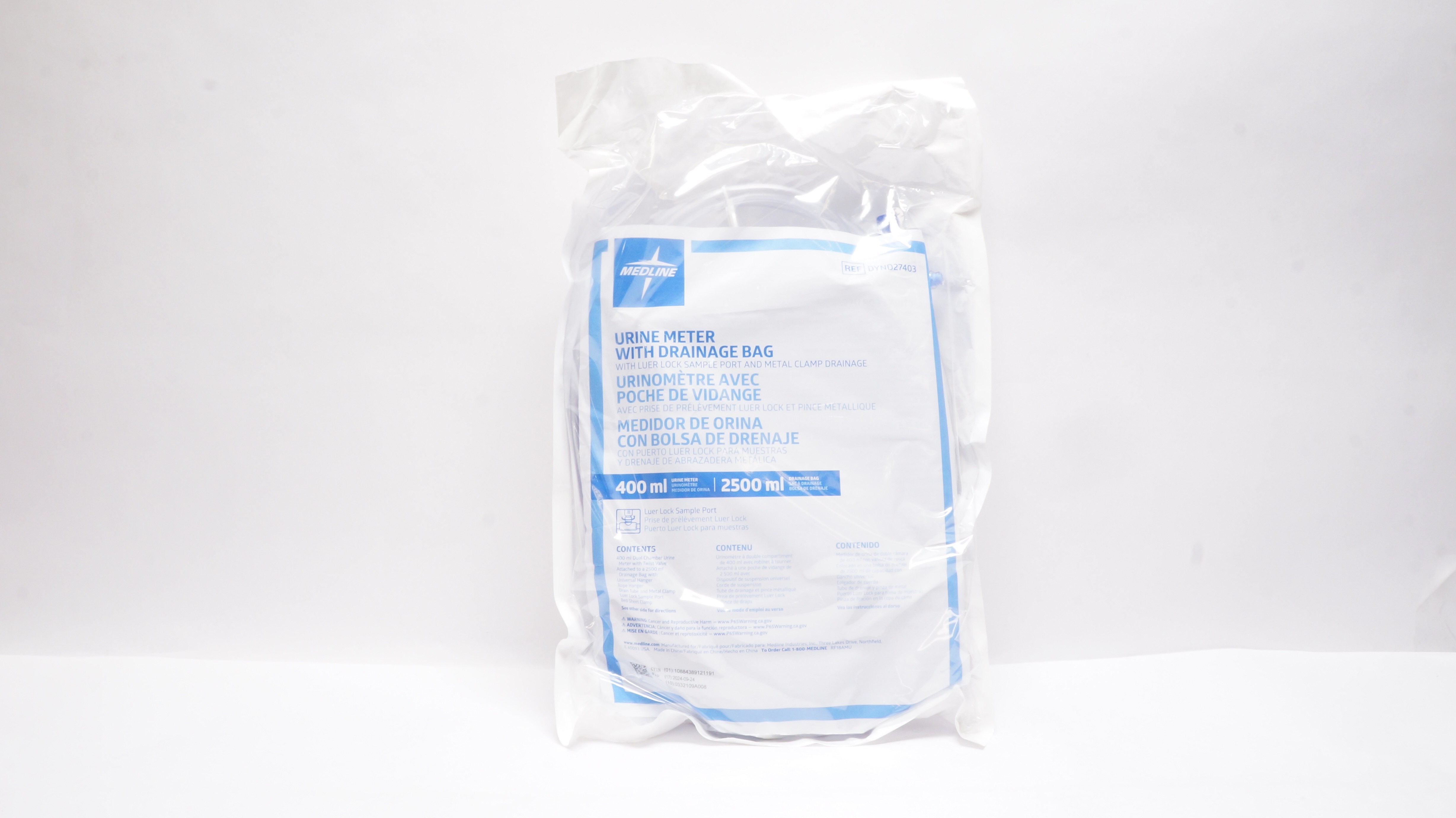 Medline DYND27403S 400mL Urine Meter with 2500mL Drainage Bag