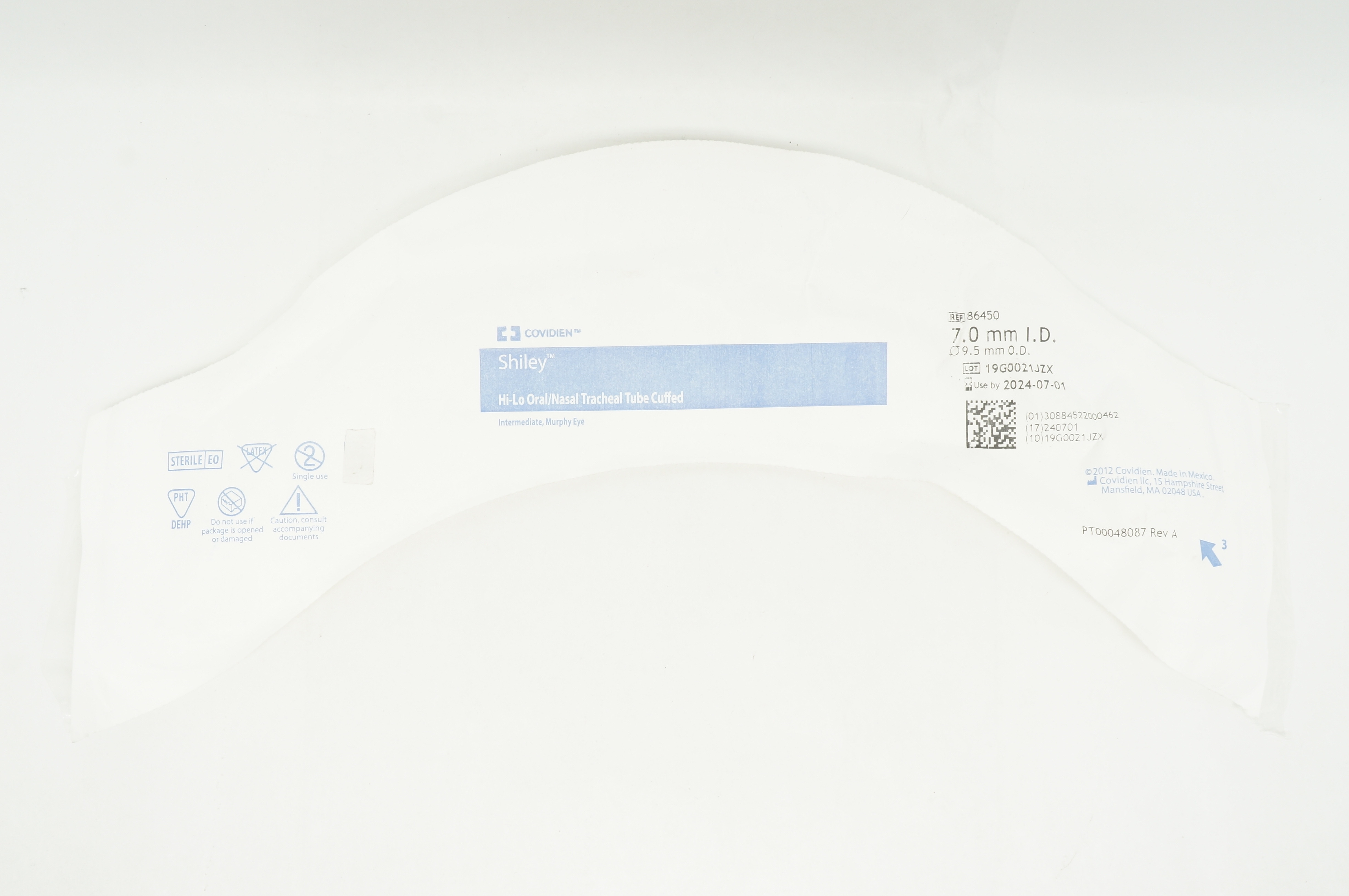 Covidien 86450 Shiley Hi-Lo Oral/Nasal Tracheal Tube 7mm x 9.5mm