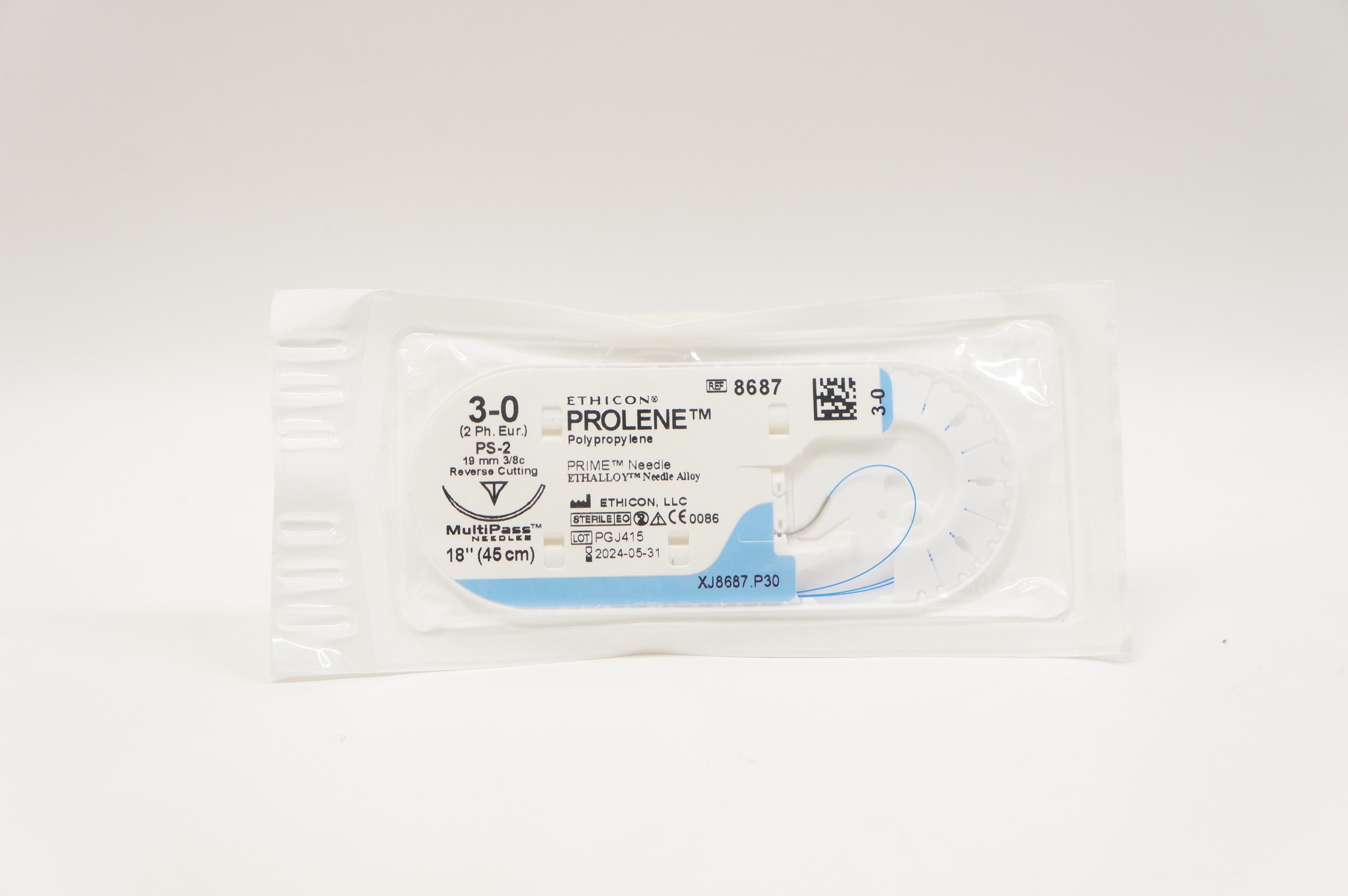 Ethicon 8687 3-0 PROLENE, PS-2, 19mm 3/8c Reverse Cutting, 18inch