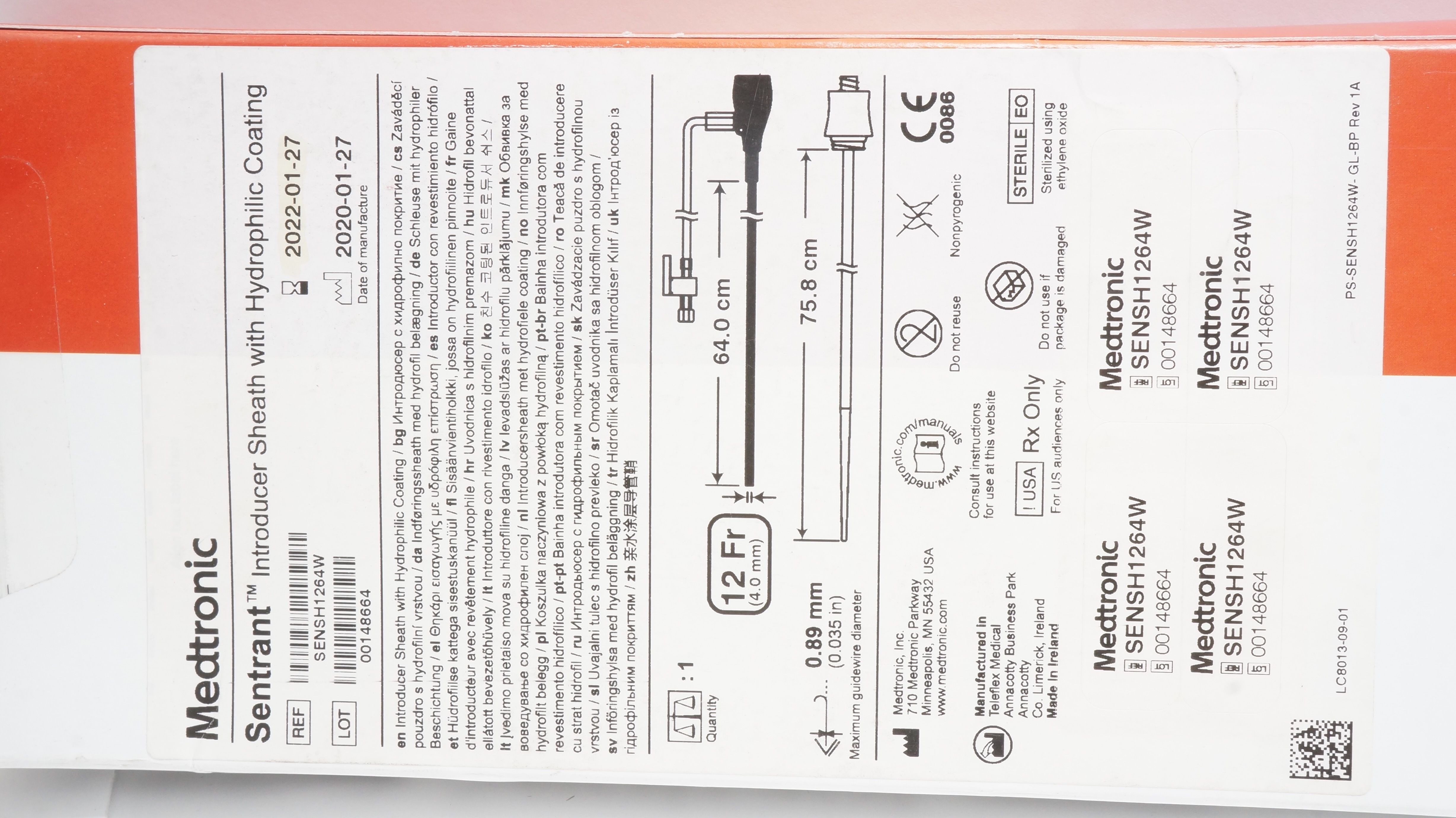 Medtronic SENSH1264W Sentrant Introducer Sheath 12Fr x 64.0cm x 75.8cm (x)